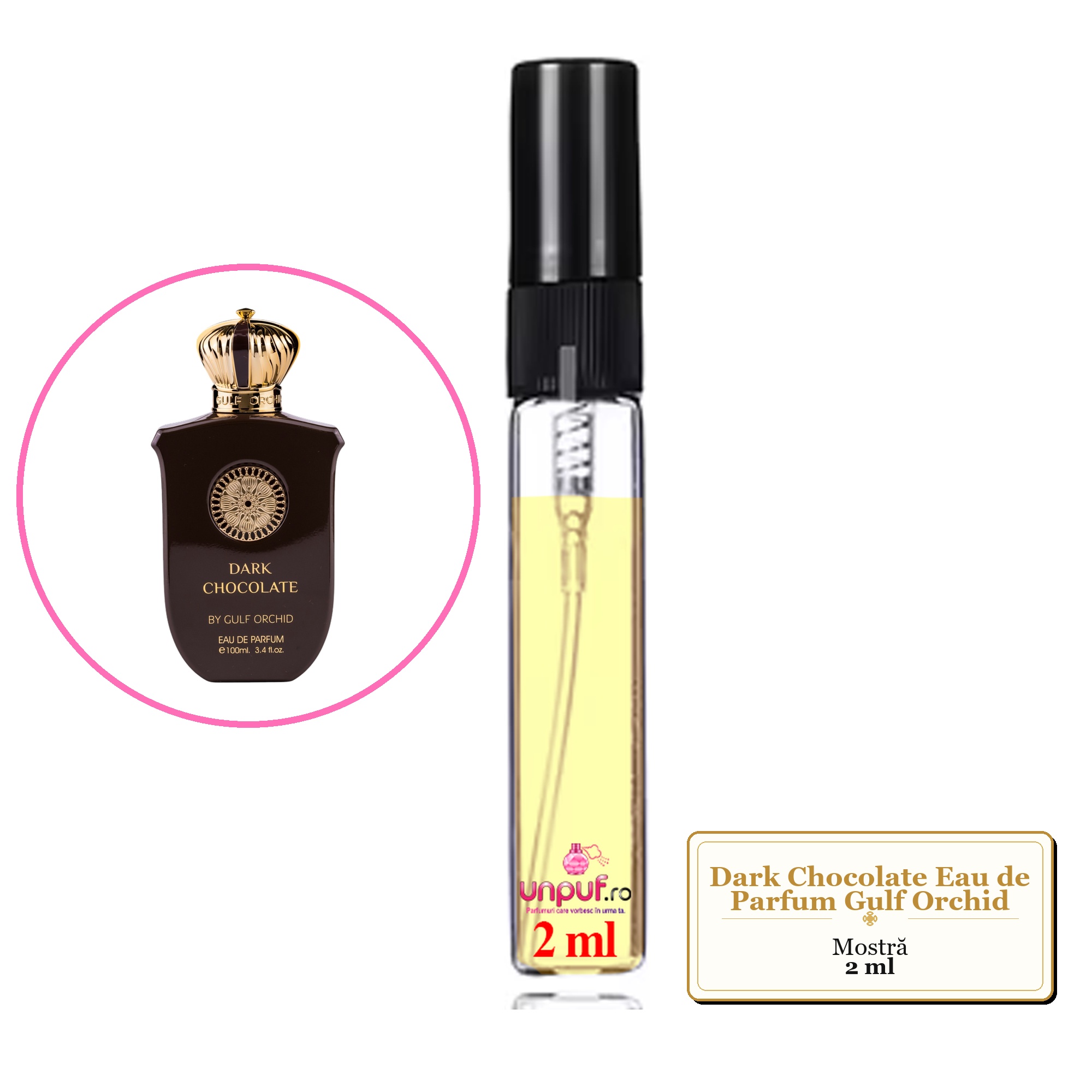 Mostra fiola din Parfumul Dark Chocolate Eau de Parfum Gulf Orchid , decant sticla cu pulverizator
