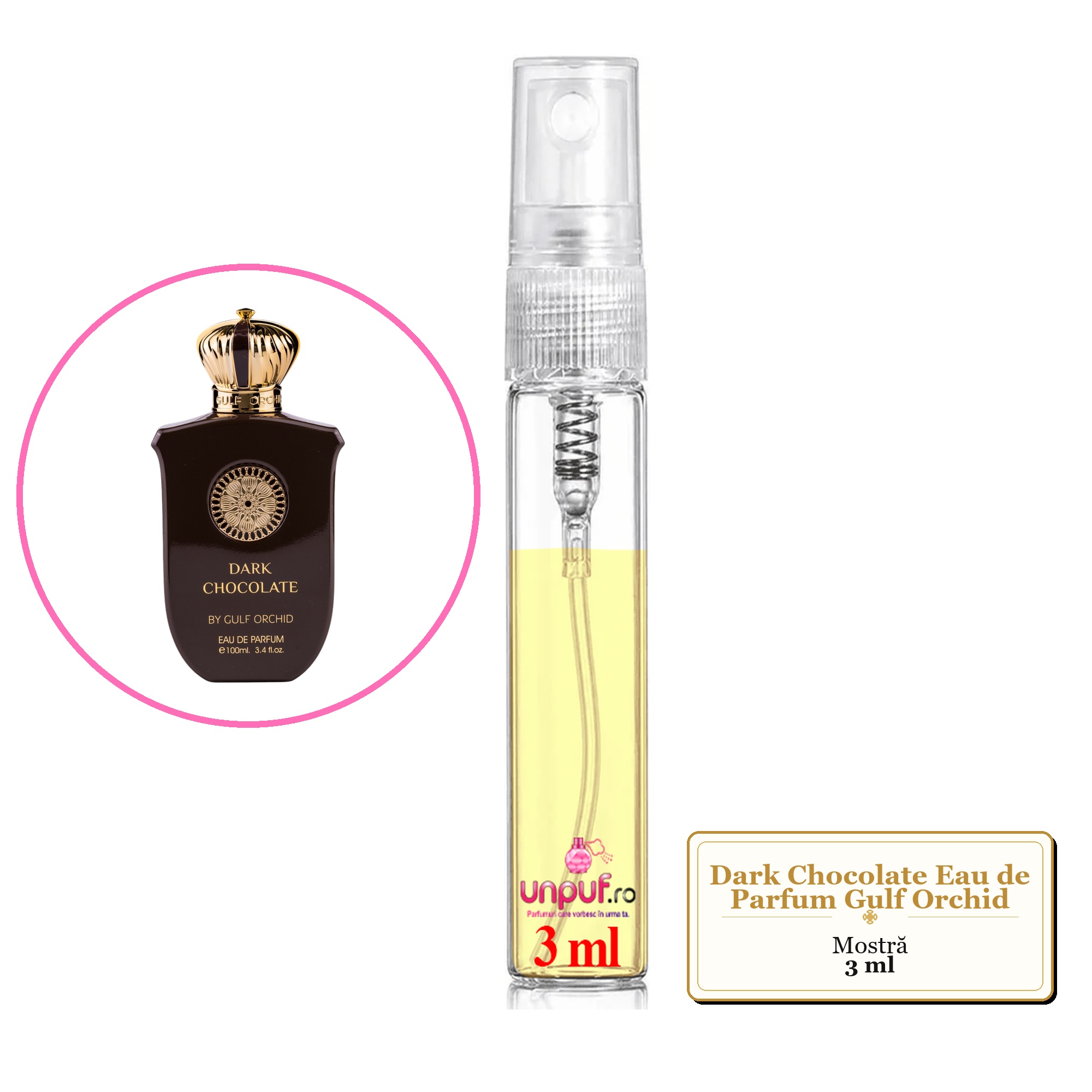 Mostra fiola din Parfumul Dark Chocolate Eau de Parfum Gulf Orchid , decant sticla cu pulverizator