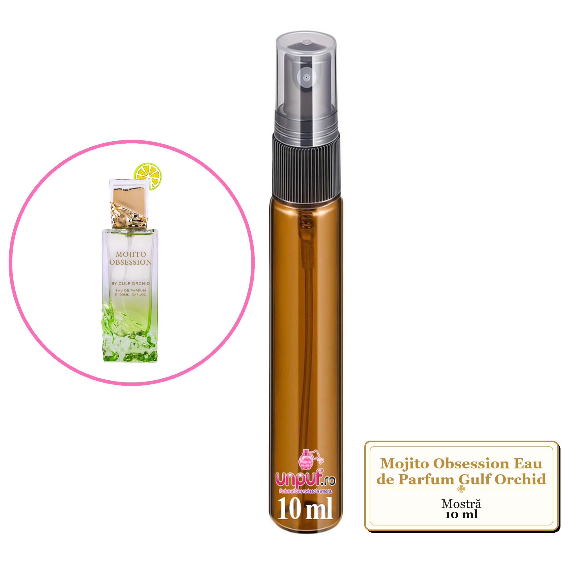 Mostra fiola din Parfumul Mojito Obsession Eau de Parfum Gulf Orchid , decant sticla cu pulverizator