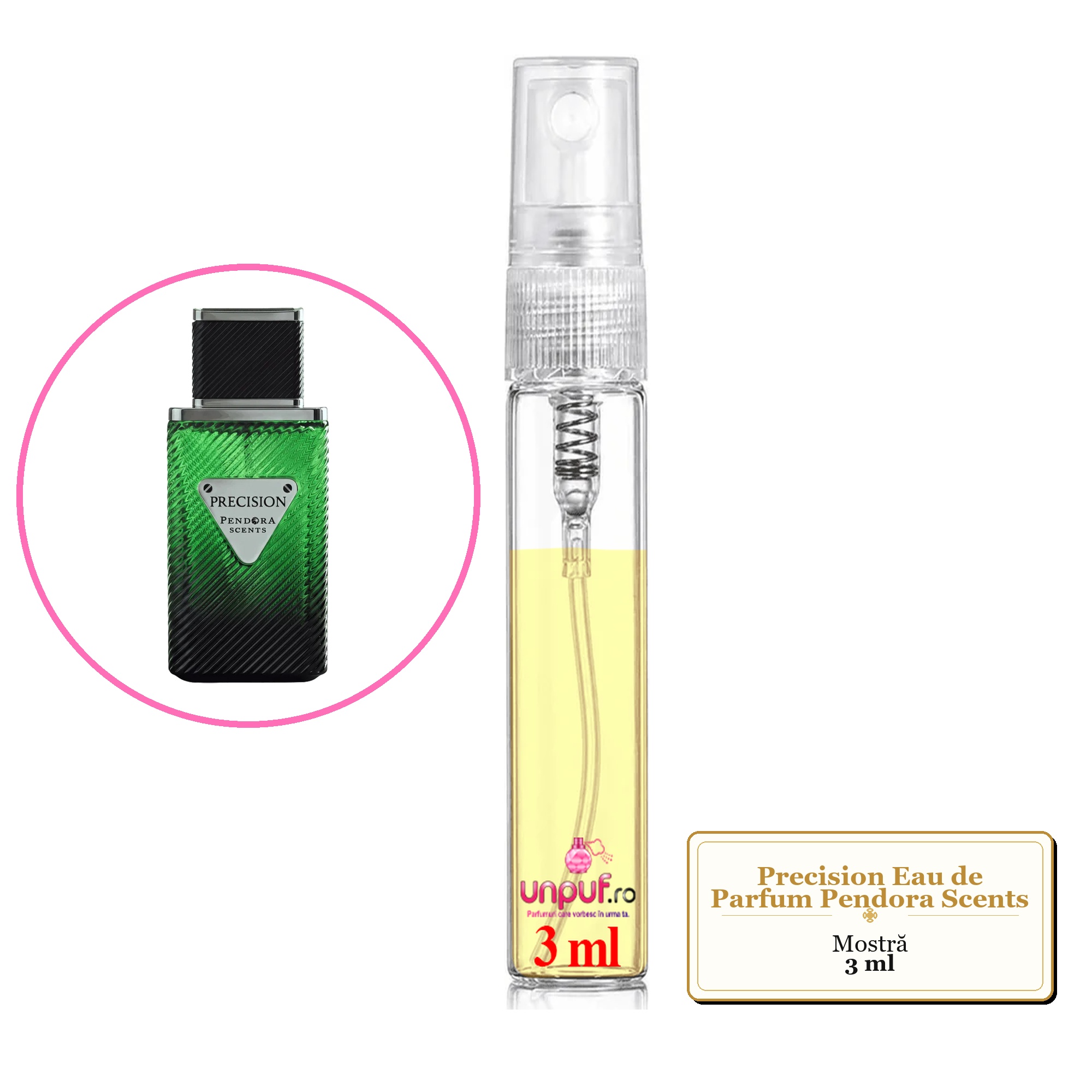 Mostra fiola din Parfumul Precision Eau de Parfum Pendora Scents , decant sticla cu pulverizator