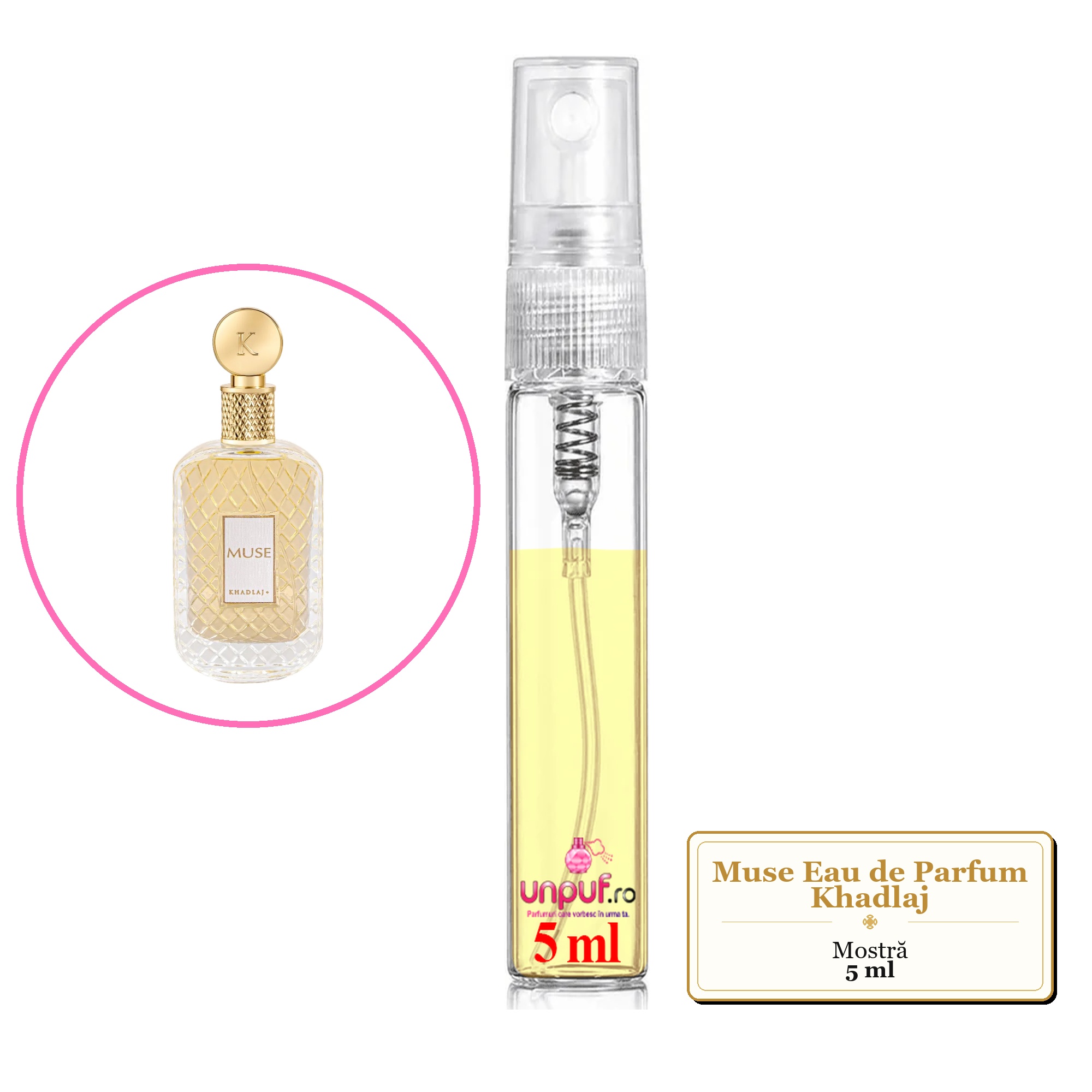 Mostra fiola din Parfumul Muse Eau de Parfum Khadlaj , decant sticla cu pulverizator