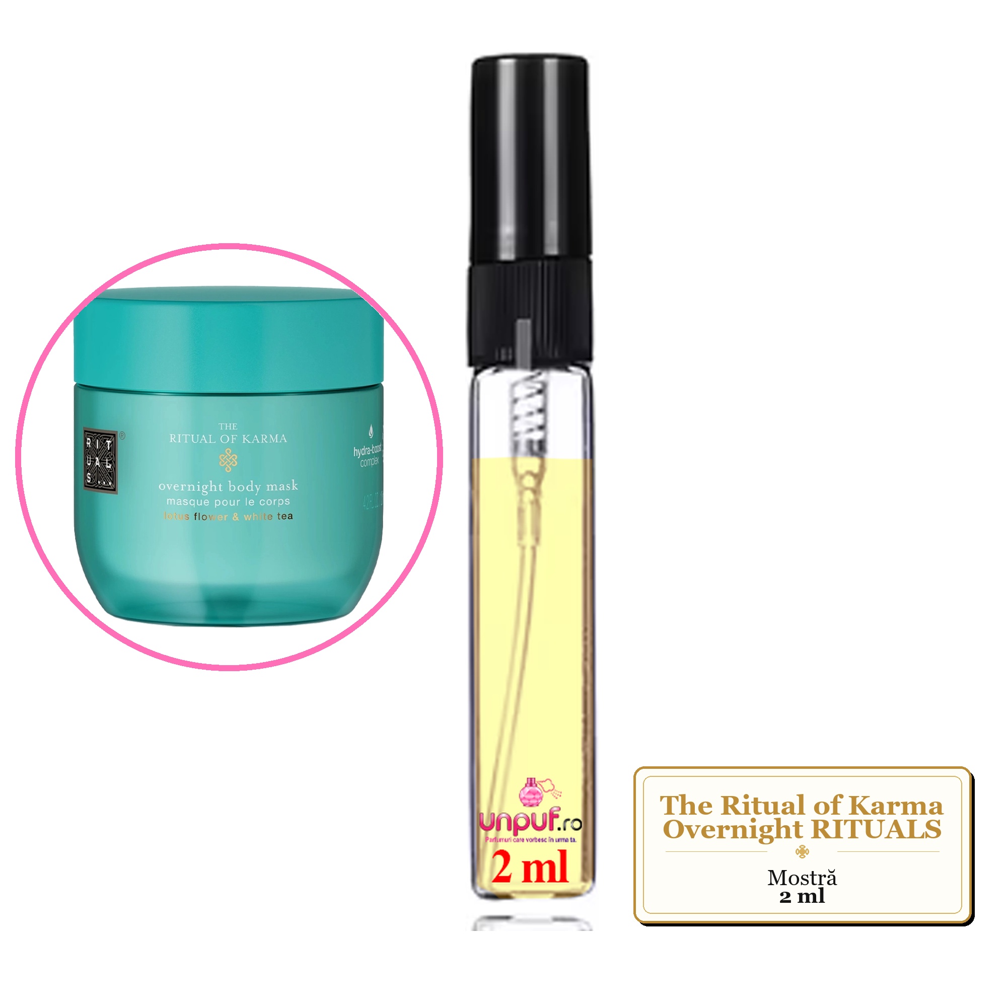 Mostra fiola din Parfumul The Ritual of Karma Overnight RITUALS, decant sticla cu pulverizator