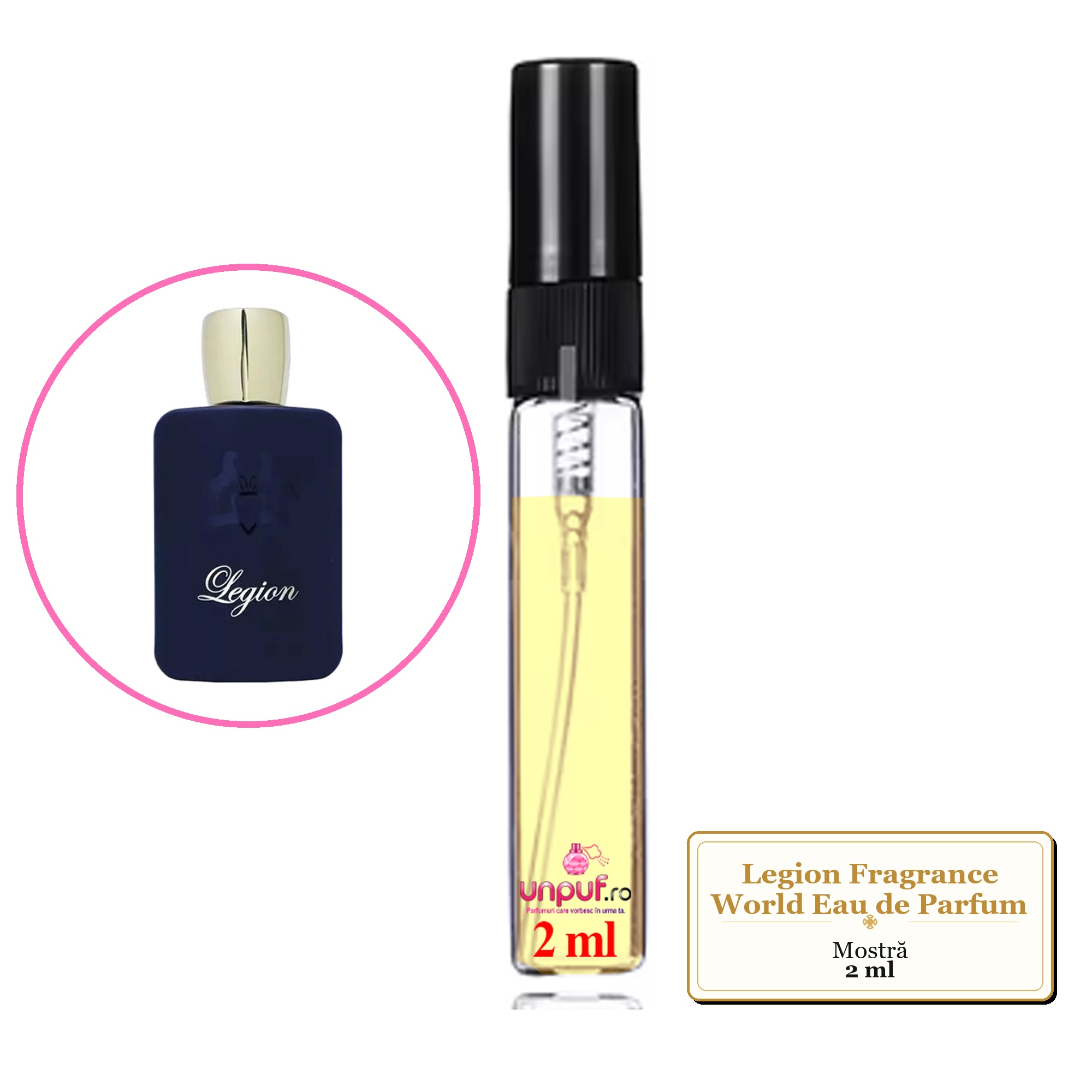 Mostra fiola din Parfumul Legion Fragrance World Eau de Parfum, decant sticla cu pulverizator