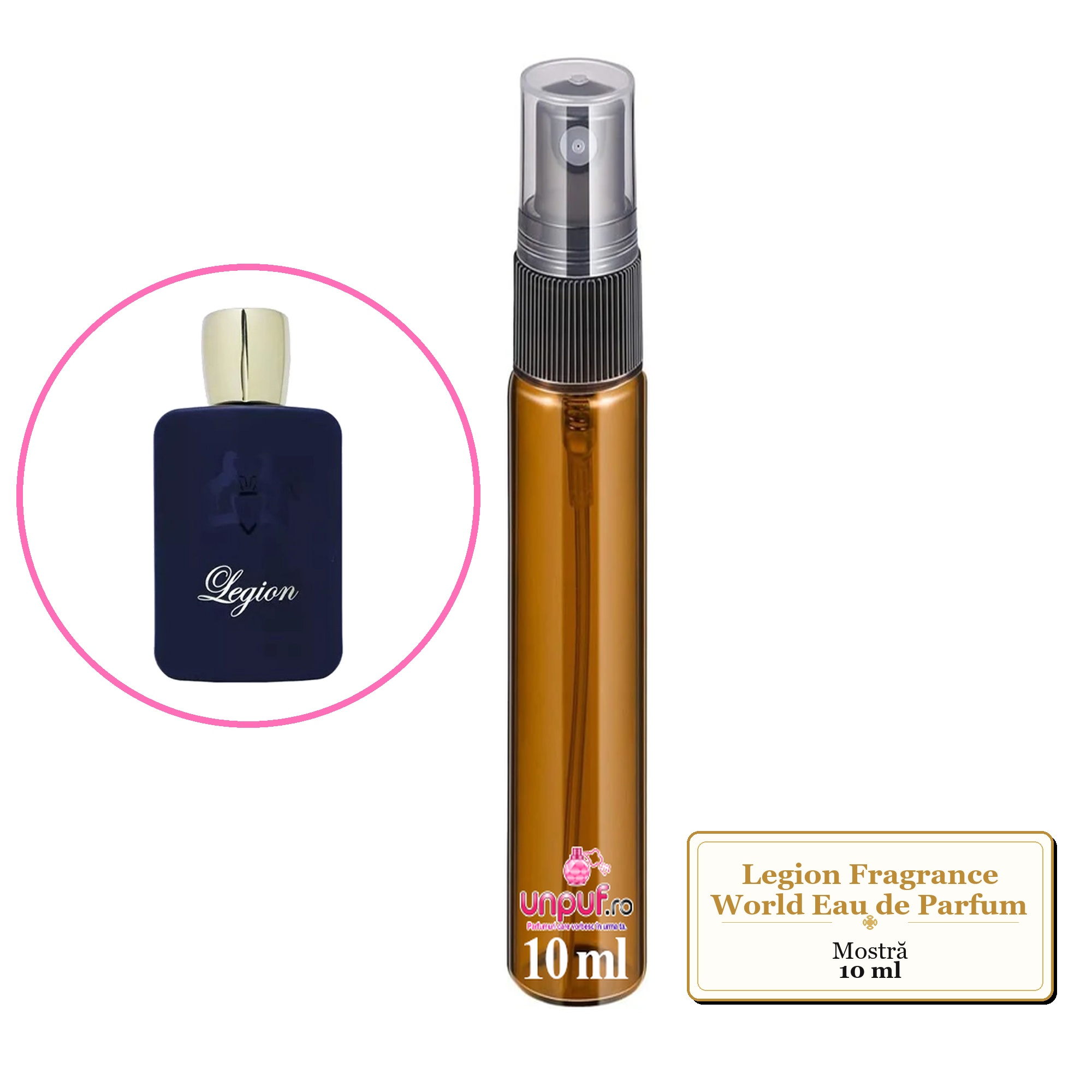 Mostra fiola din Parfumul Legion Fragrance World Eau de Parfum, decant sticla cu pulverizator
