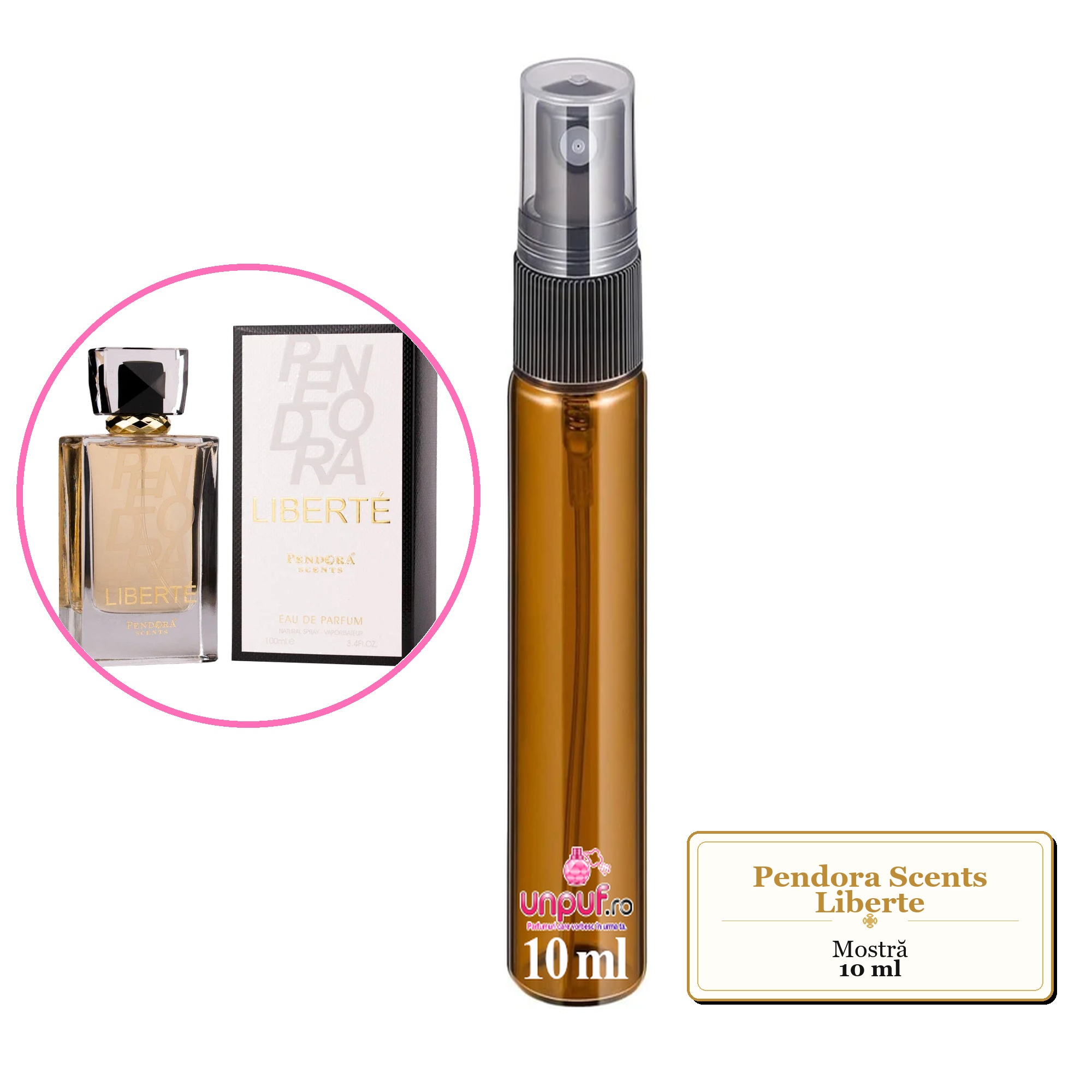 Mostra fiola din Parfumul Pendora Scents Liberte, decant sticla cu pulverizator 