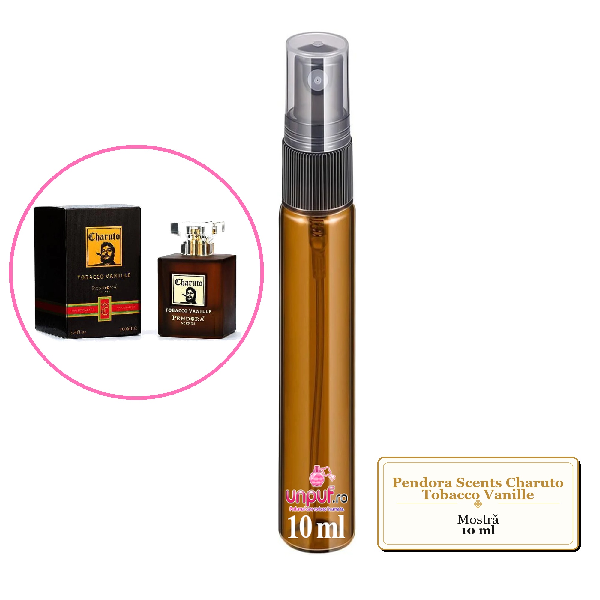 Mostra fiola din Parfumul Pendora Scents Charuto Tobacco Vanille, decant sticla cu pulverizator 
