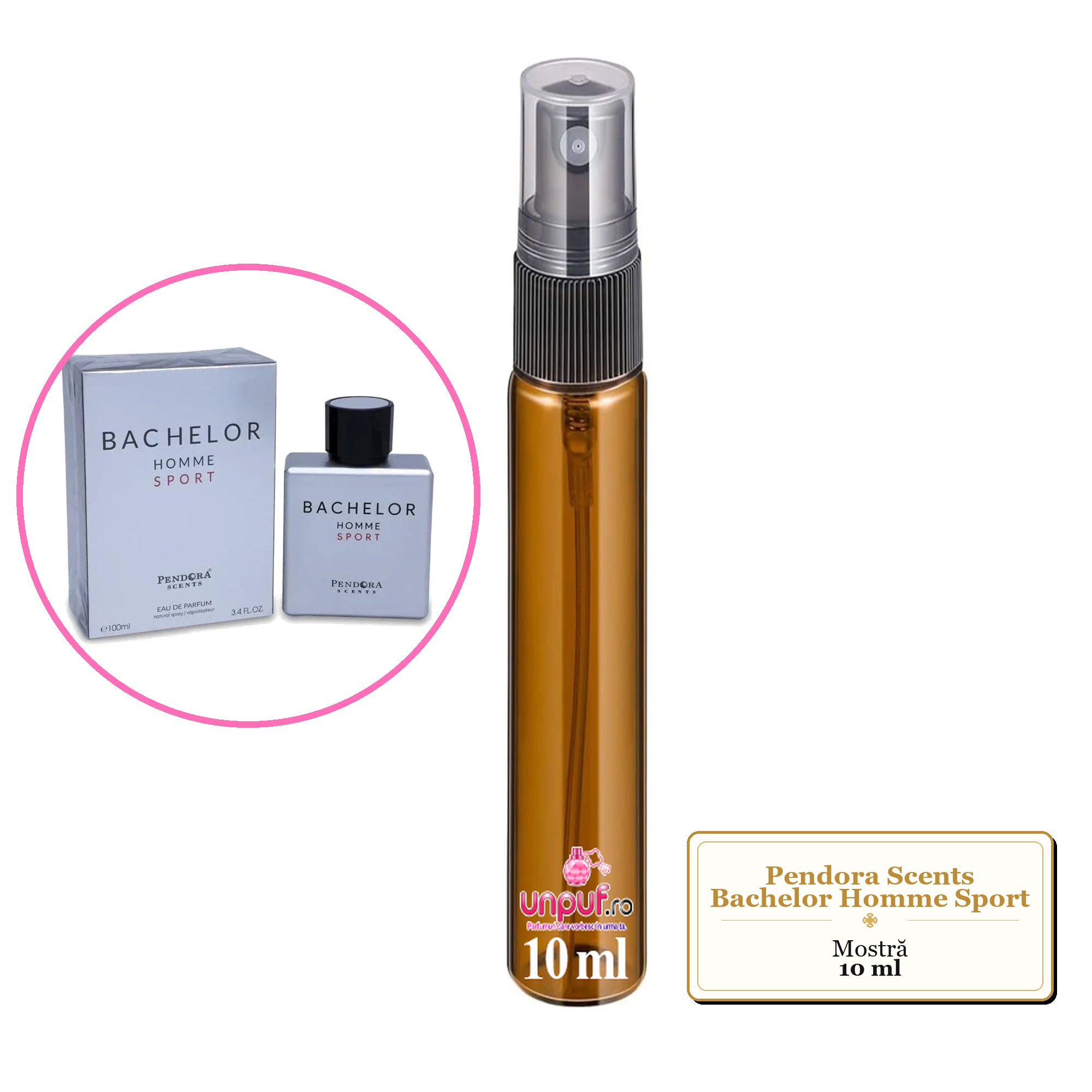 Mostra fiola din Parfumul Pendora Scents Bachelor Homme Sport, decant sticla cu pulverizator 