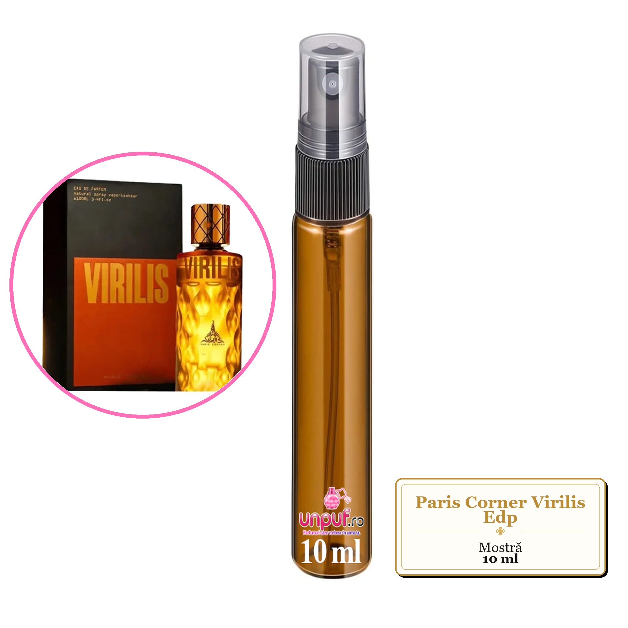 Mostra fiola din Parfumul Paris Corner Virilis Edp, decant sticla cu pulverizator