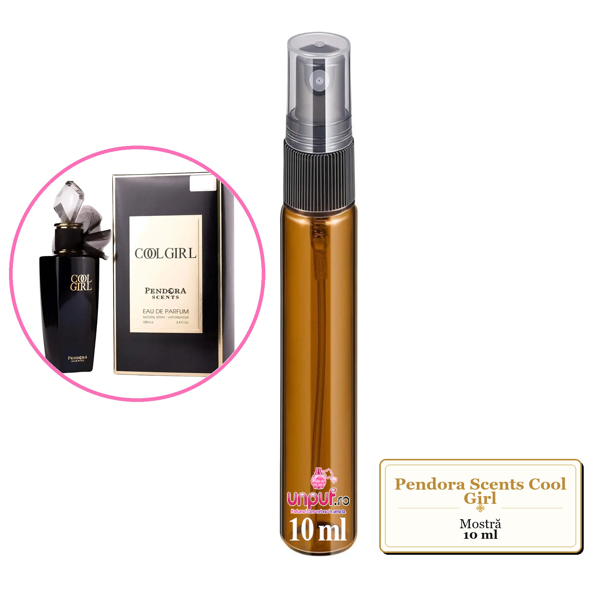 Mostra fiola din Parfumul Pendora Scents Cool Girl, decant sticla cu pulverizator 