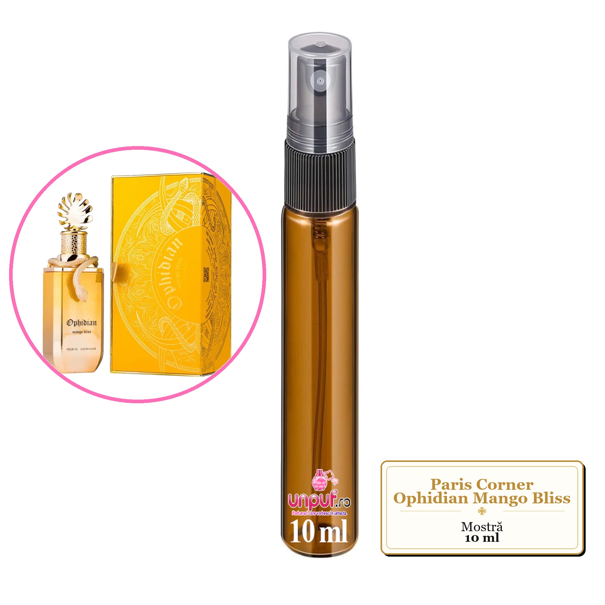 Mostra fiola din Parfumul Paris Corner Ophidian Mango Bliss, decant sticla cu pulverizator