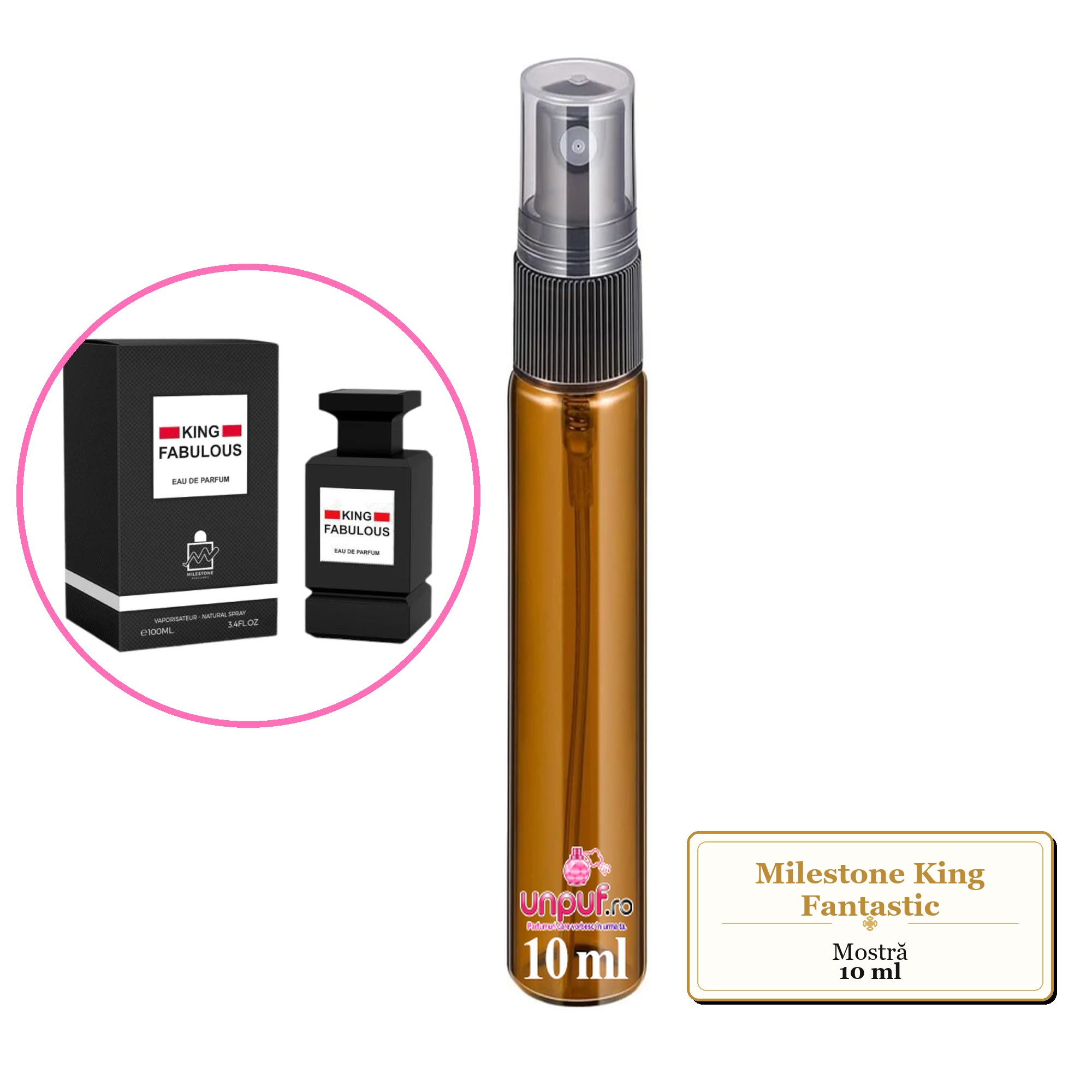Mostra fiola din Parfumul Milestone King Fantastic, decant sticla cu pulverizator