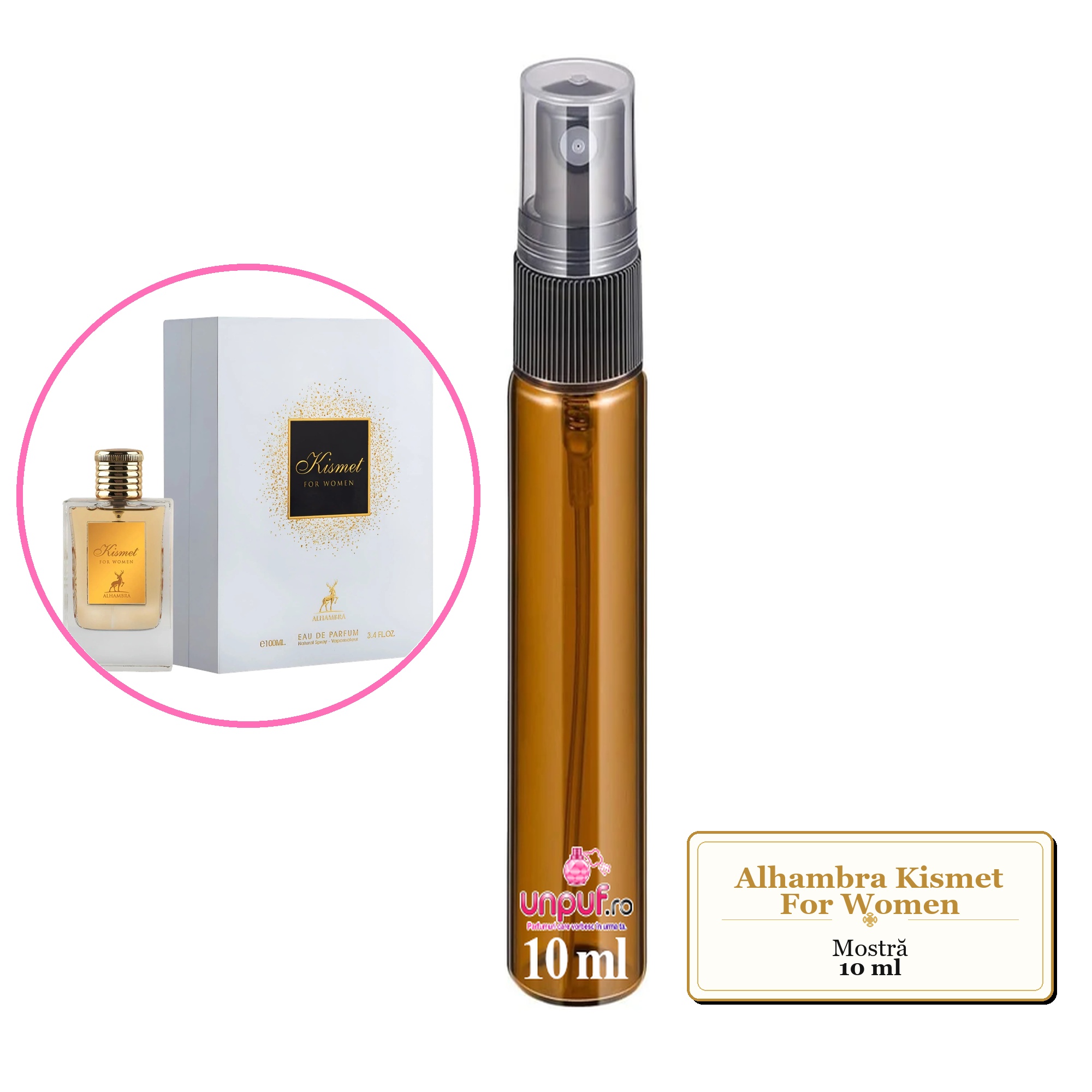 Mostra fiola din Parfumul Alhambra Kismet For Women, decant sticla cu pulverizator 