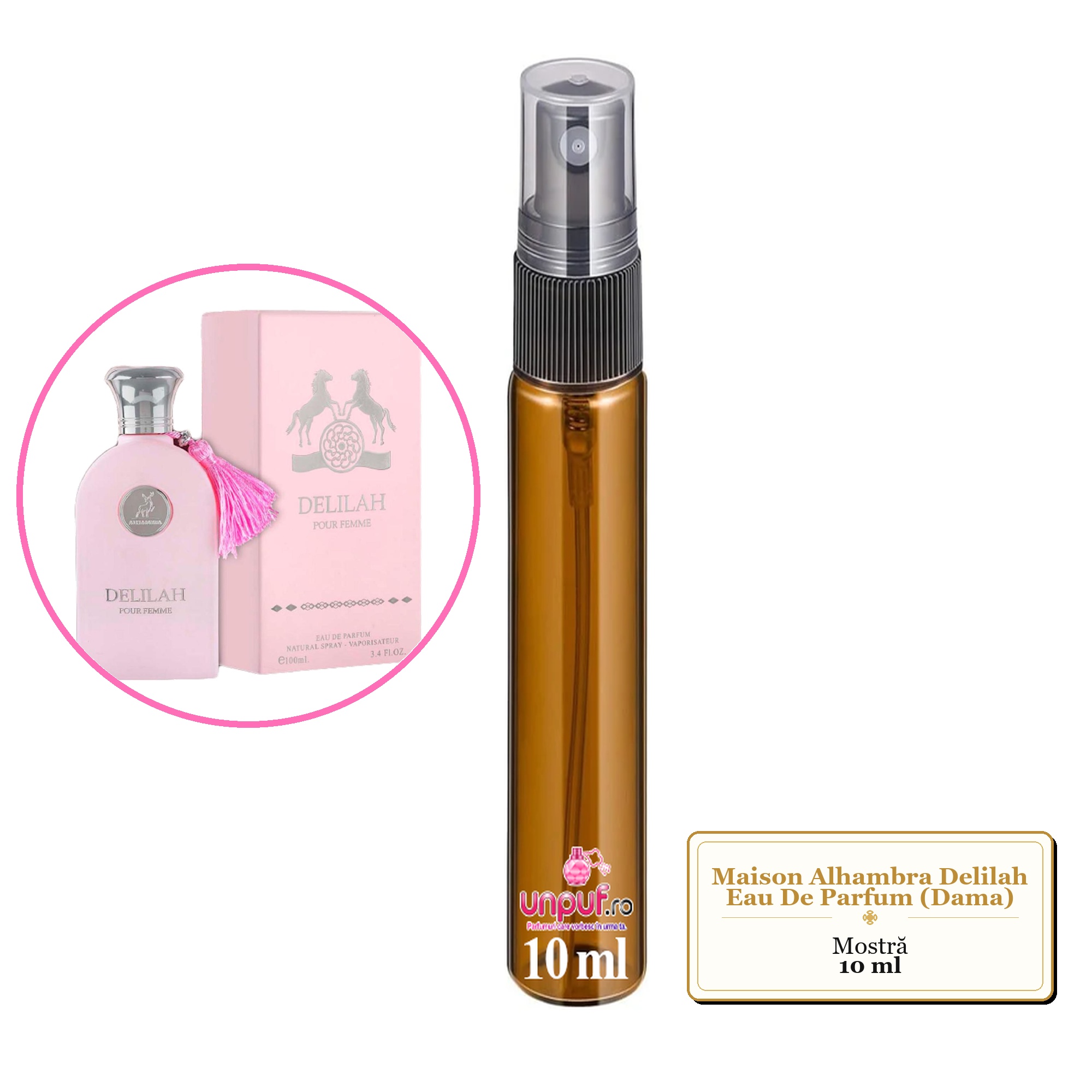 Mostra fiola din Parfumul Maison Alhambra Delilah Eau De Parfum (Dama), decant sticla cu pulverizator 
