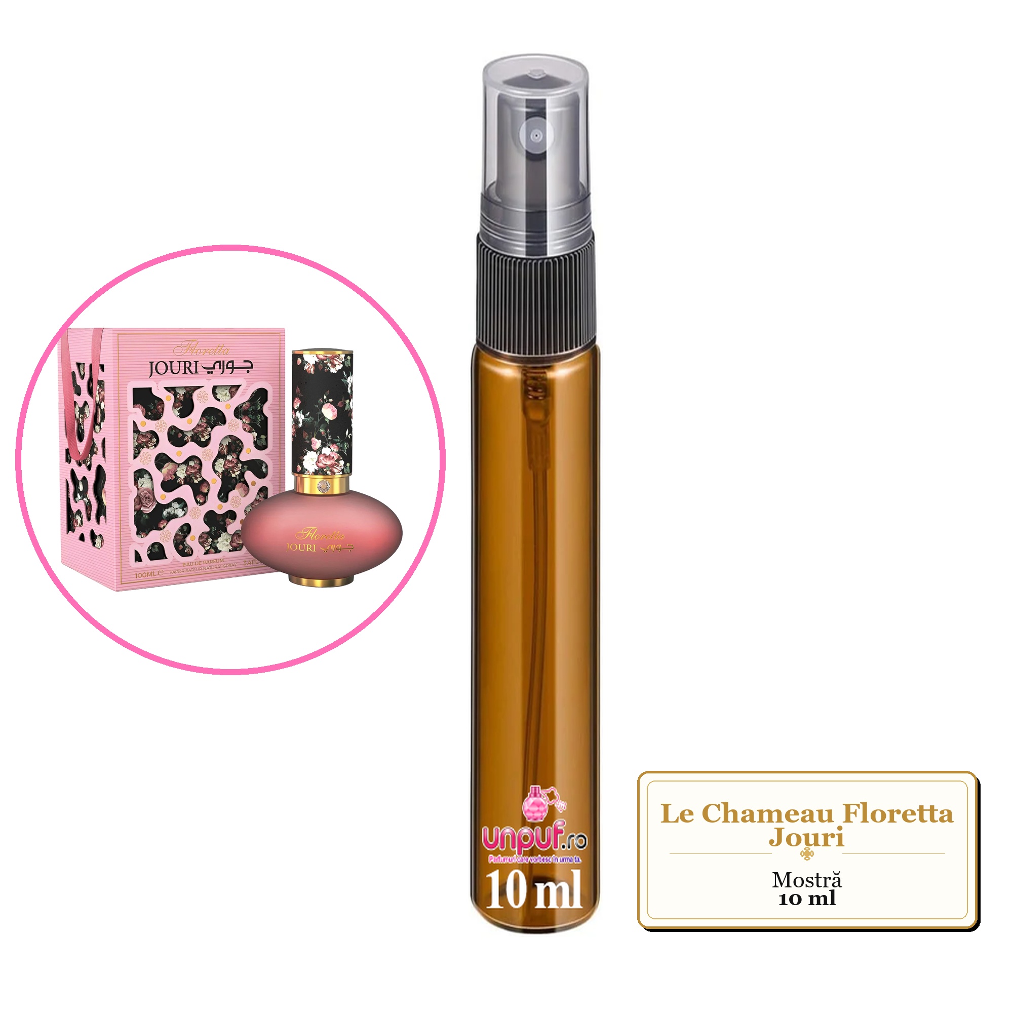 Mostra fiola din Parfumul Le Chameau Floretta Jouri, decant sticla cu pulverizator 