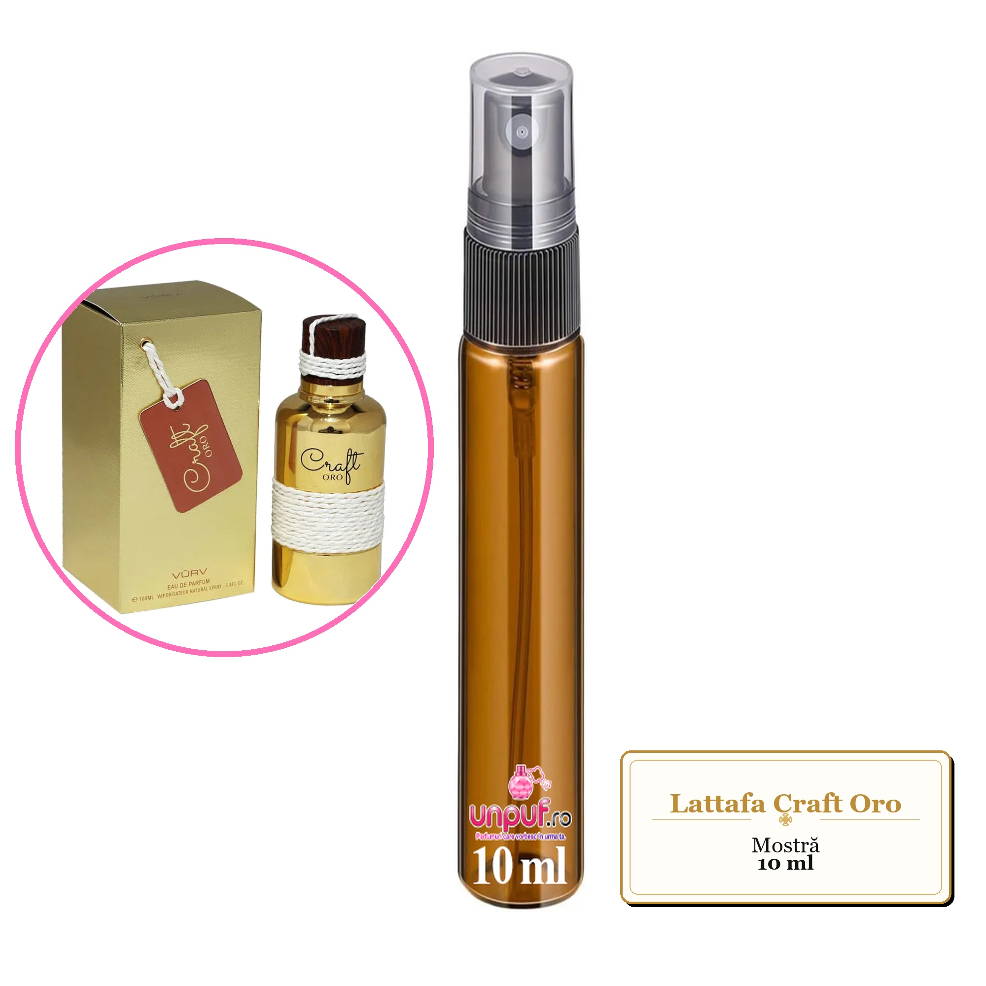 Mostra fiola din Parfumul Lattafa Craft Oro, decant sticla cu pulverizator