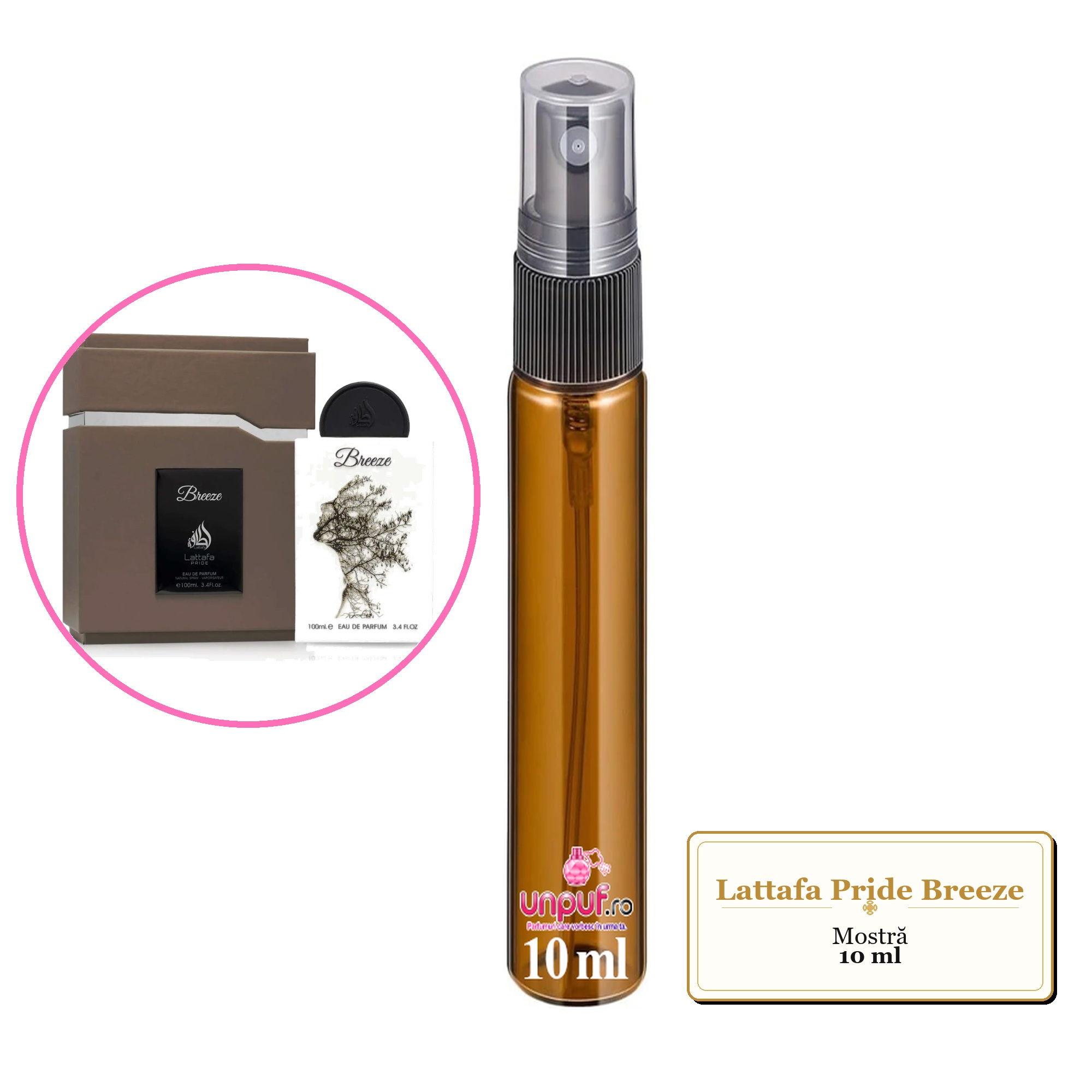 Mostra fiola din Parfumul Lattafa Pride Breeze, decant sticla cu pulverizator 