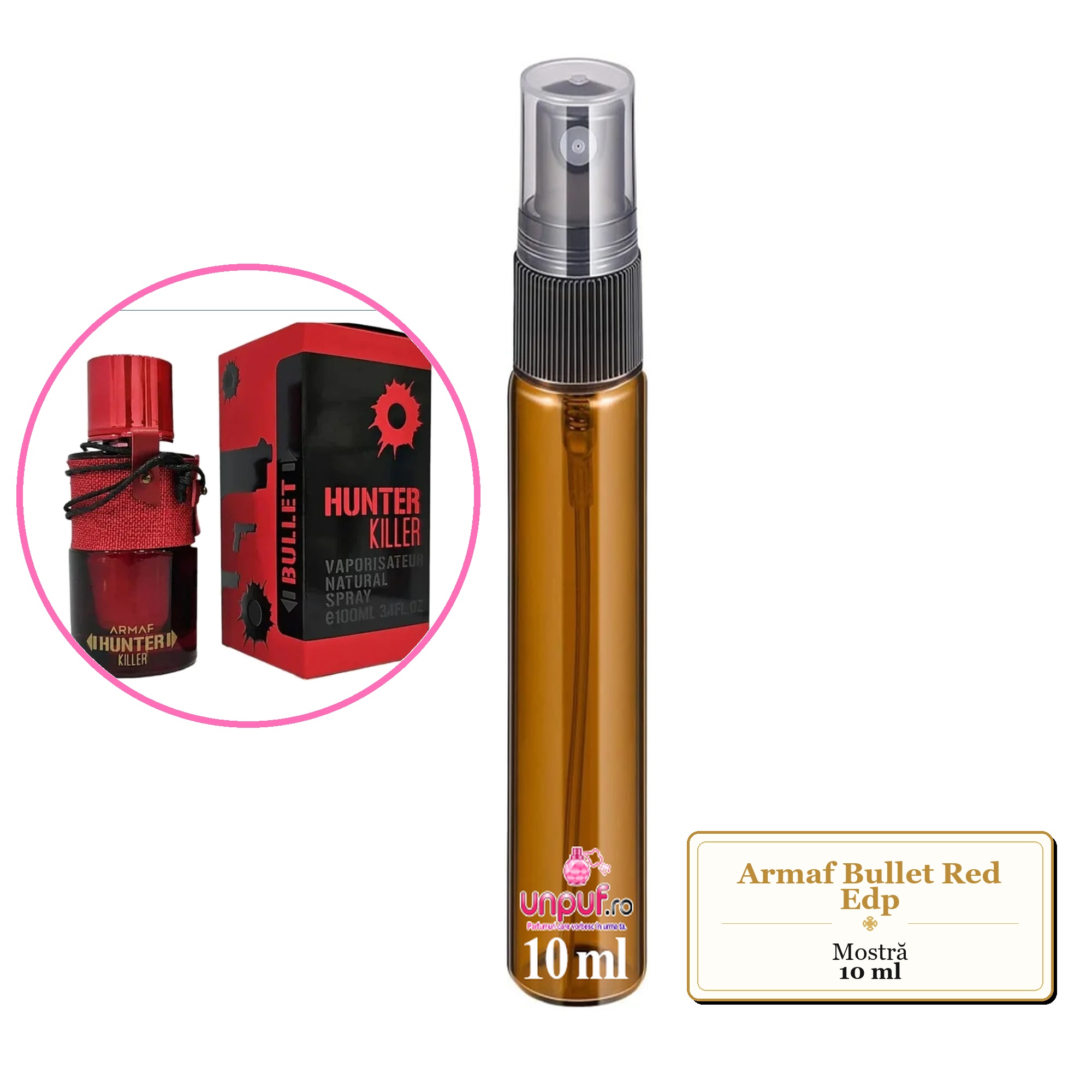 Mostra fiola din Parfumul Armaf Bullet Red Edp, decant sticla cu pulverizator