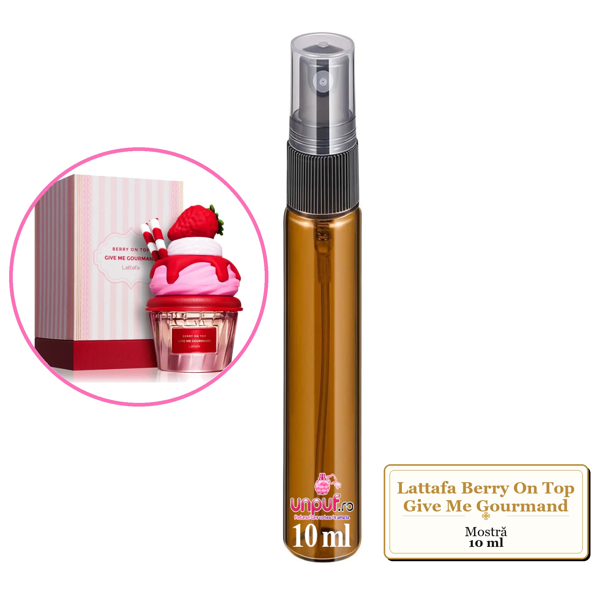 Mostra fiola din Parfumul Lattafa Berry On Top Give Me Gourmand, decant sticla cu pulverizator 