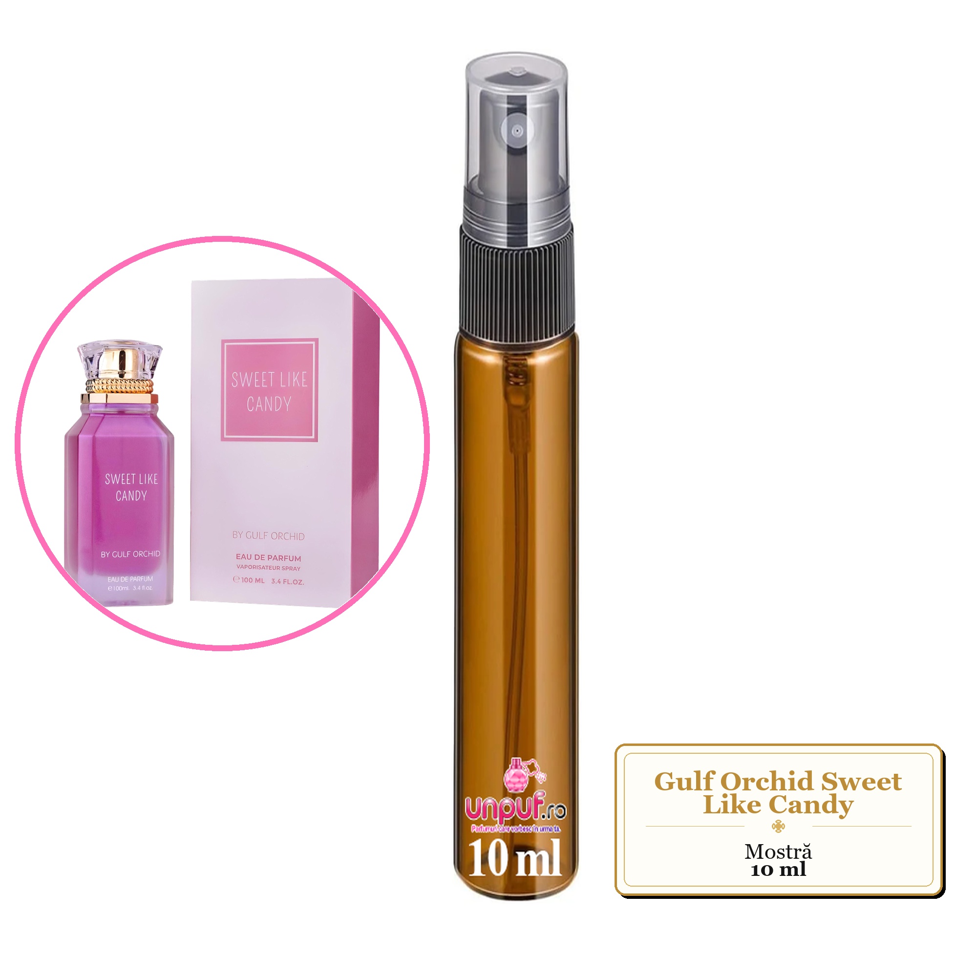 Mostra fiola din Parfumul Gulf Orchid Sweet Like Candy, decant sticla cu pulverizator 