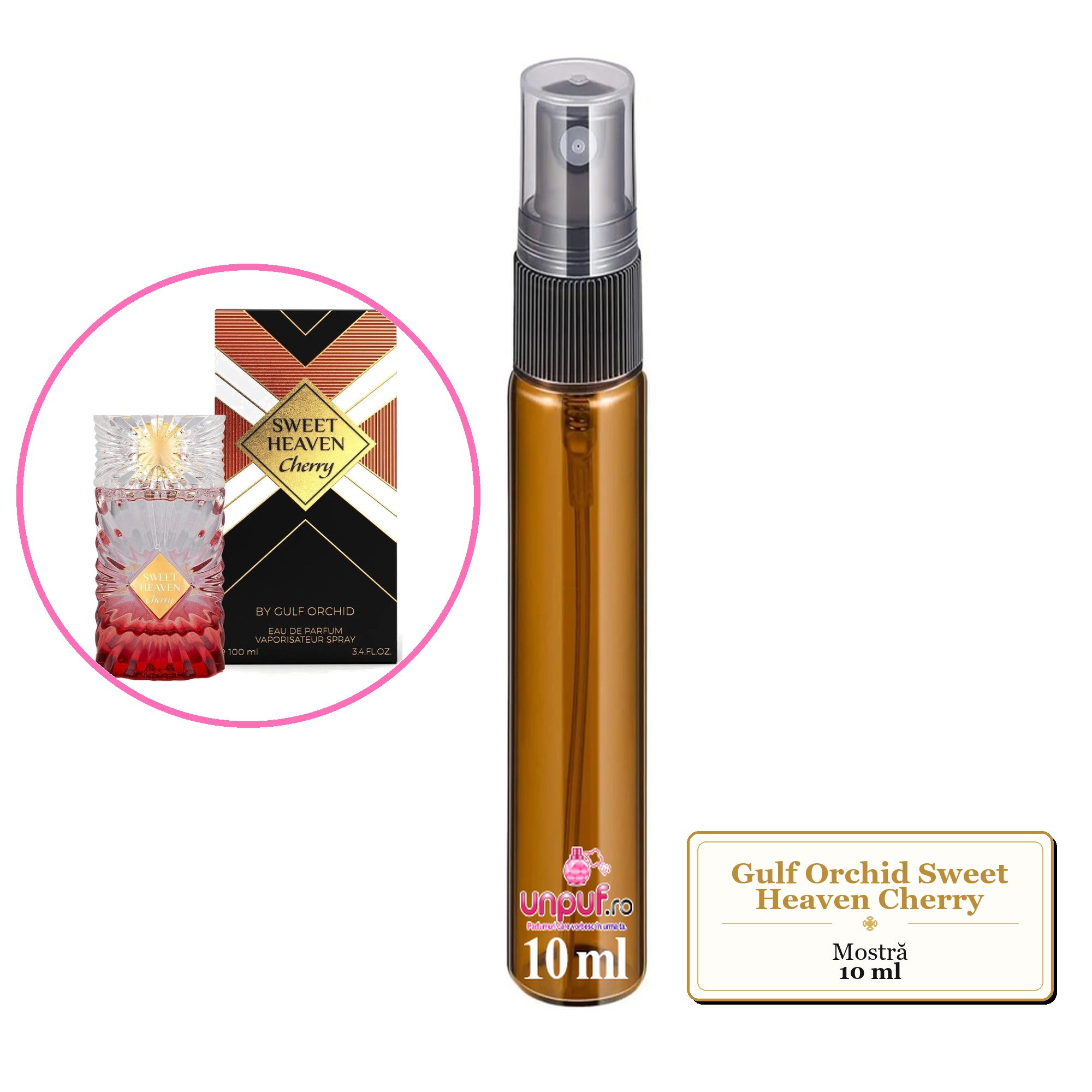 Mostra fiola din Parfumul Gulf Orchid Sweet Heaven Cherry, decant sticla cu pulverizator 