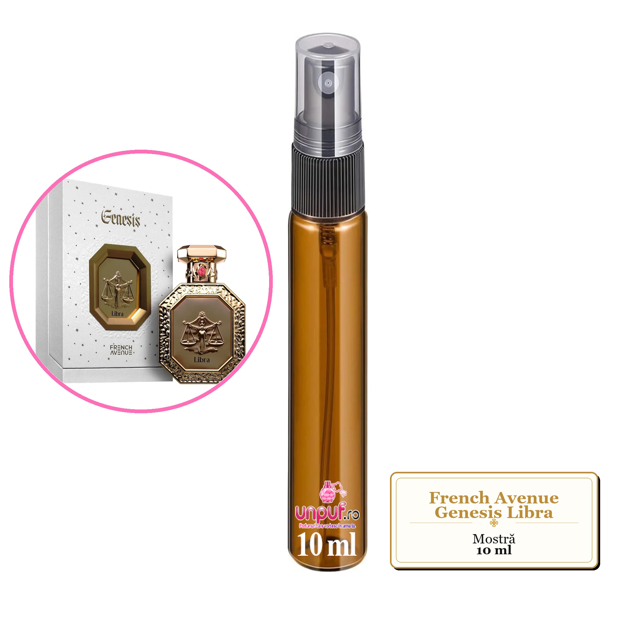 Mostra fiola din Parfumul French Avenue Genesis Libra, decant sticla cu pulverizator 
