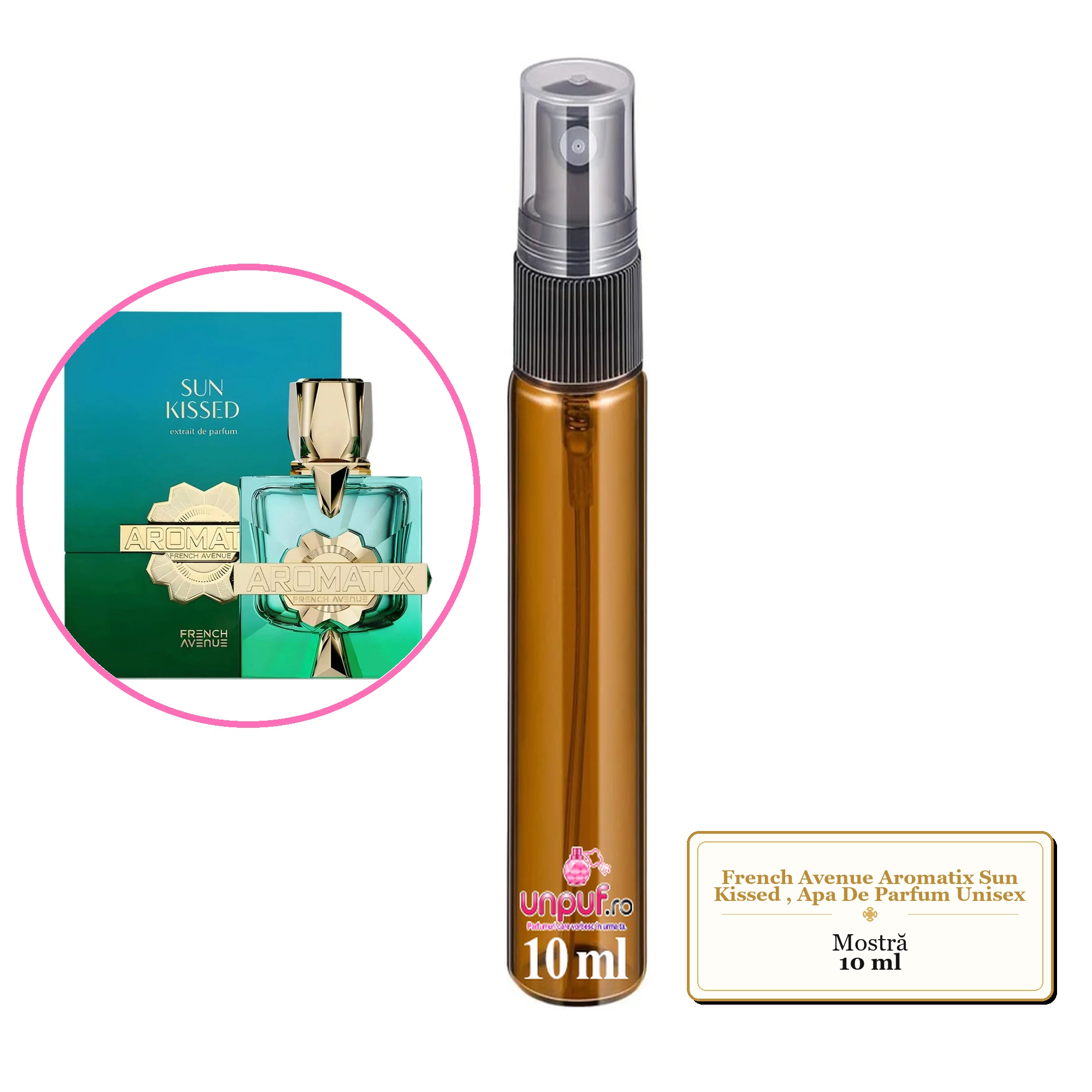 Mostra fiola din Parfumul French Avenue Aromatix Sun Kissed, Apa De Parfum Unisex, decant sticla cu pulverizator 