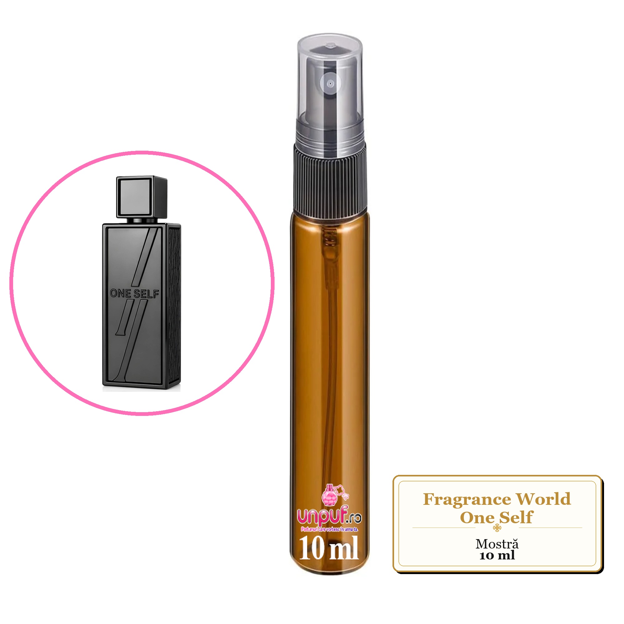 Mostra fiola din Parfumul Fragrance World One Self, decant sticla cu pulverizator