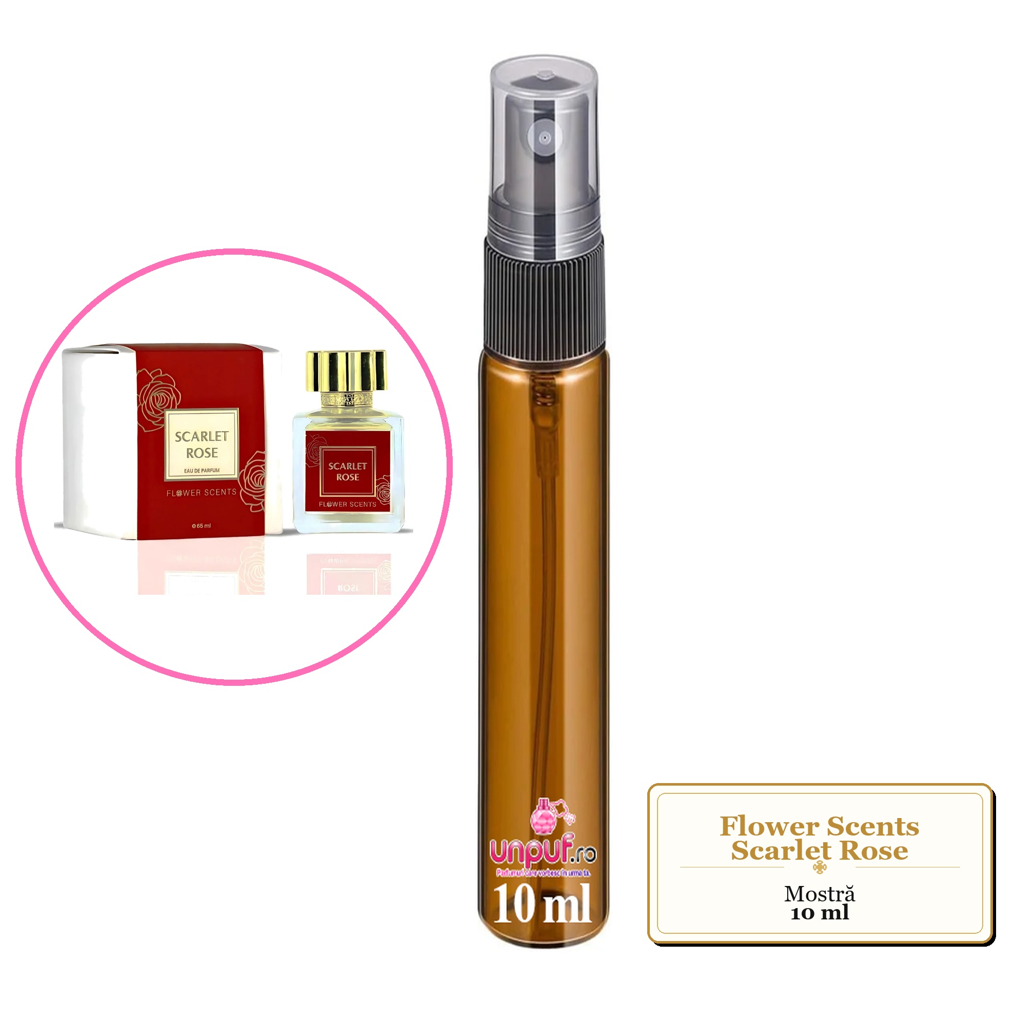 Mostra fiola din Parfumul Flower Scents Scarlet Rose, decant sticla cu pulverizator