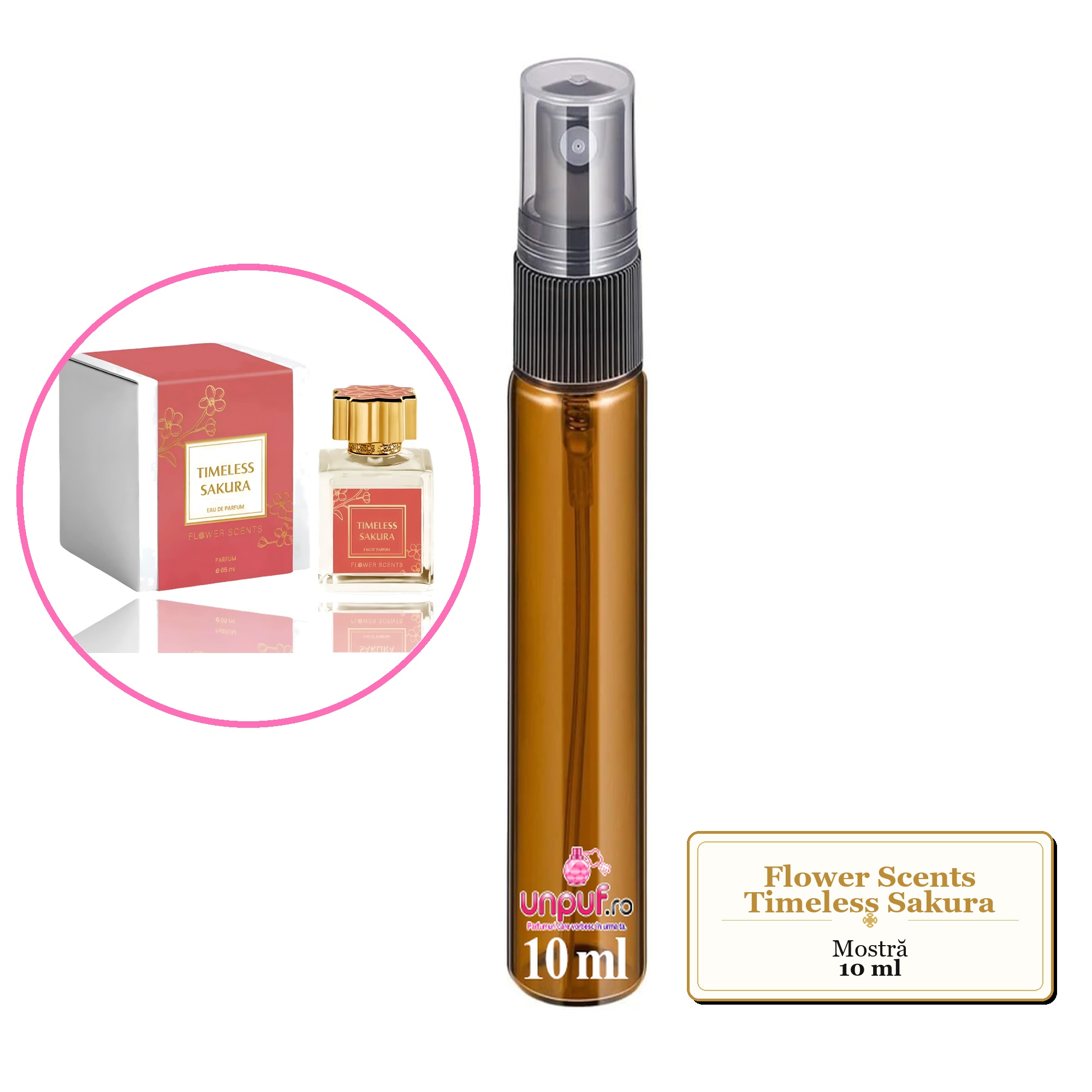 Mostra fiola din Parfumul Flower Scents Timeless Sakura, decant sticla cu pulverizator 