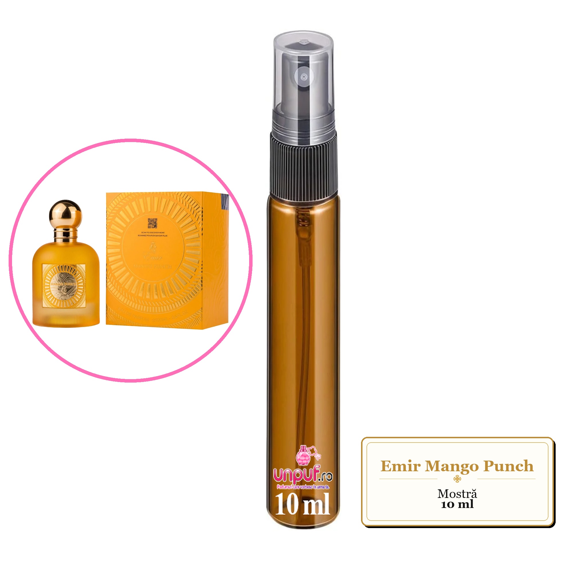 Mostra fiola din Parfumul Emir Mango Punch, decant sticla cu pulverizator 