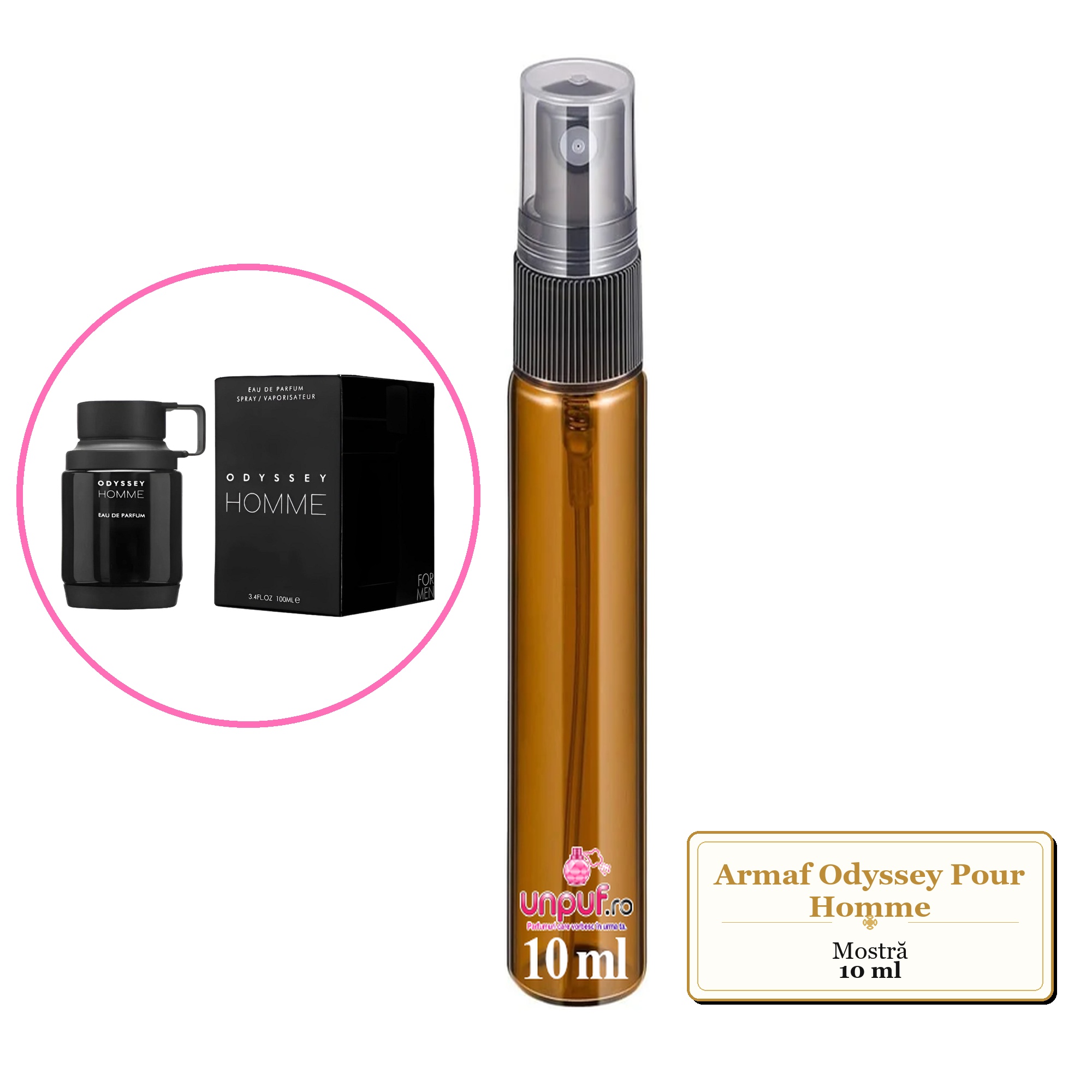Mostra fiola din Parfumul Armaf Odyssey Pour Homme, decant sticla cu pulverizator 