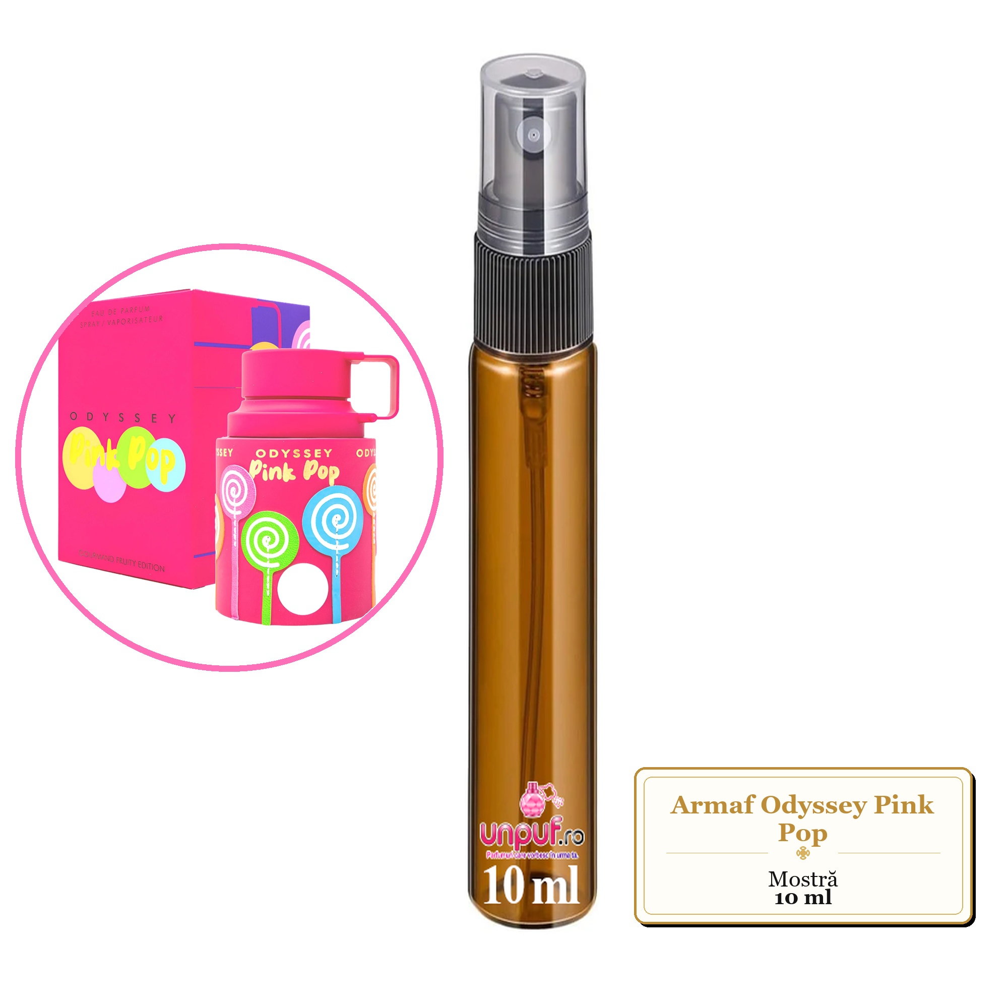 Mostra fiola din Parfumul Armaf Odyssey Pink Pop, decant sticla cu pulverizator 