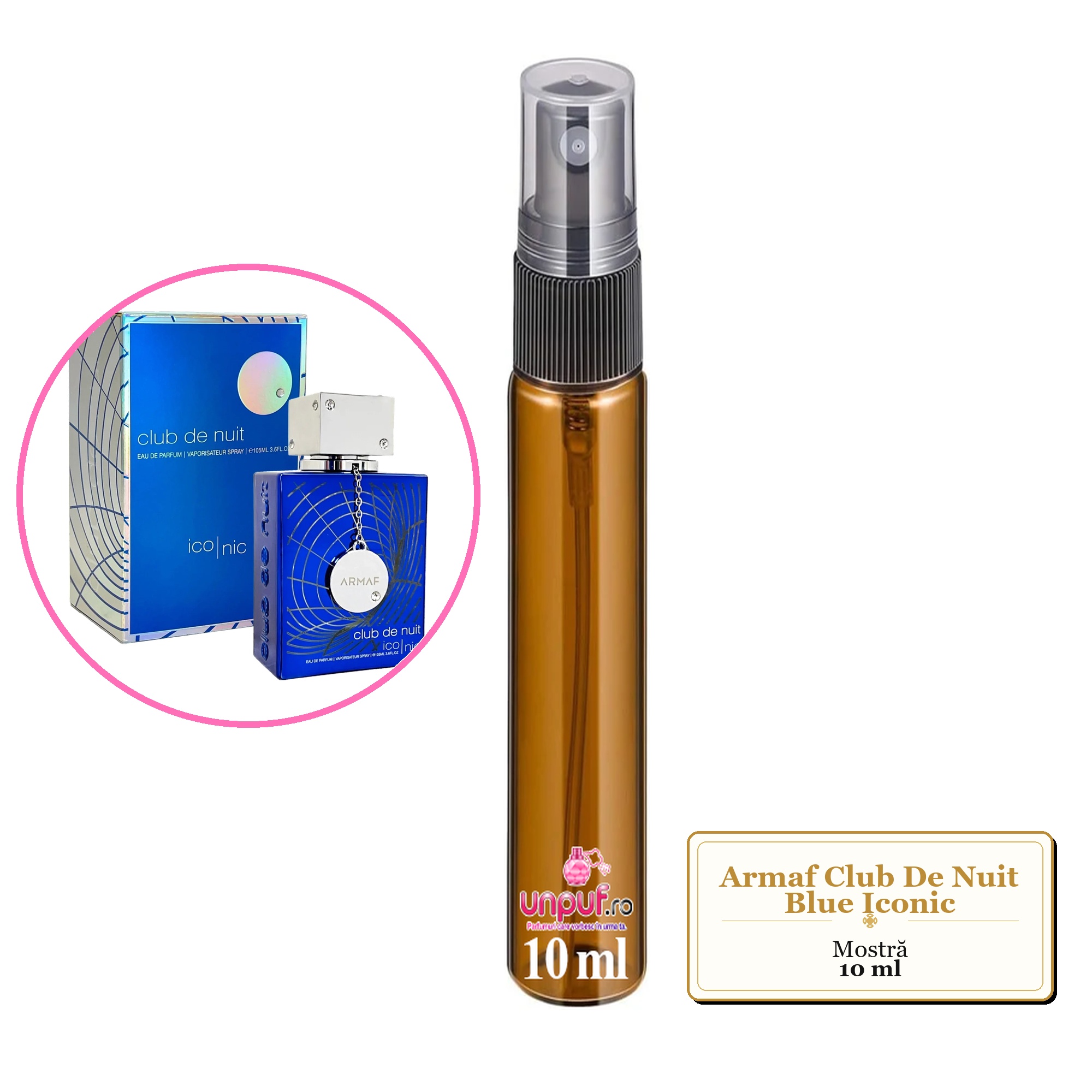 Mostra fiola din Parfumul Armaf Club De Nuit Blue Iconic, decant sticla cu pulverizator 
