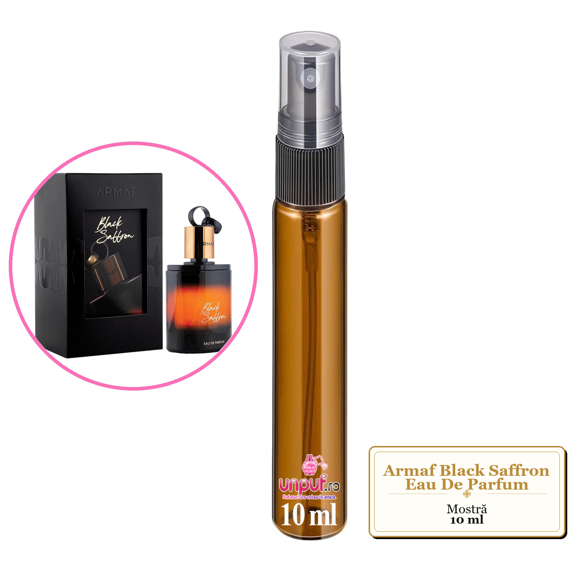 Mostra fiola din Parfumul Armaf Black Saffron Eau De Parfum, decant sticla cu pulverizator 