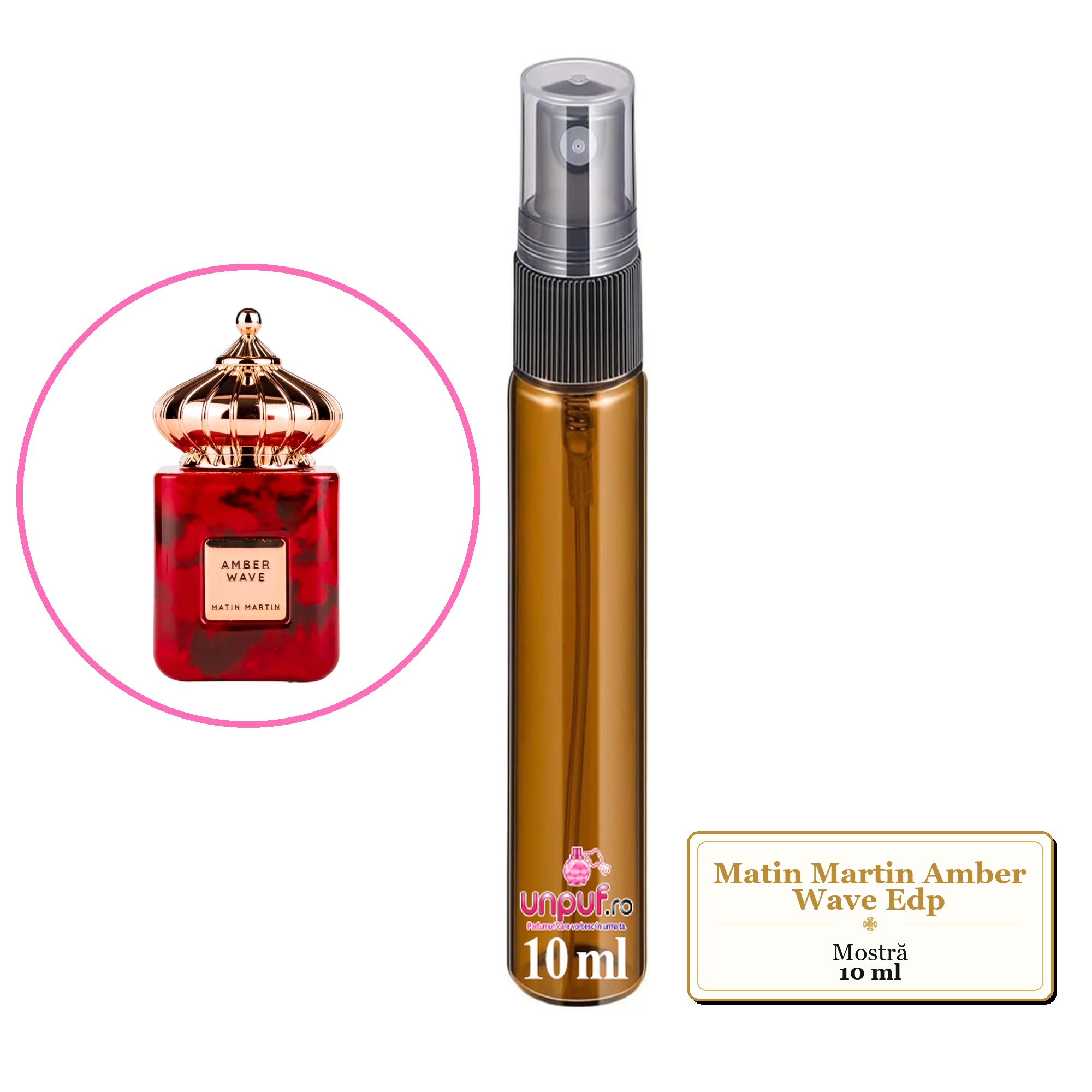 Mostra fiola din Parfumul Matin Martin Amber Wave Edp, decant sticla cu pulverizator