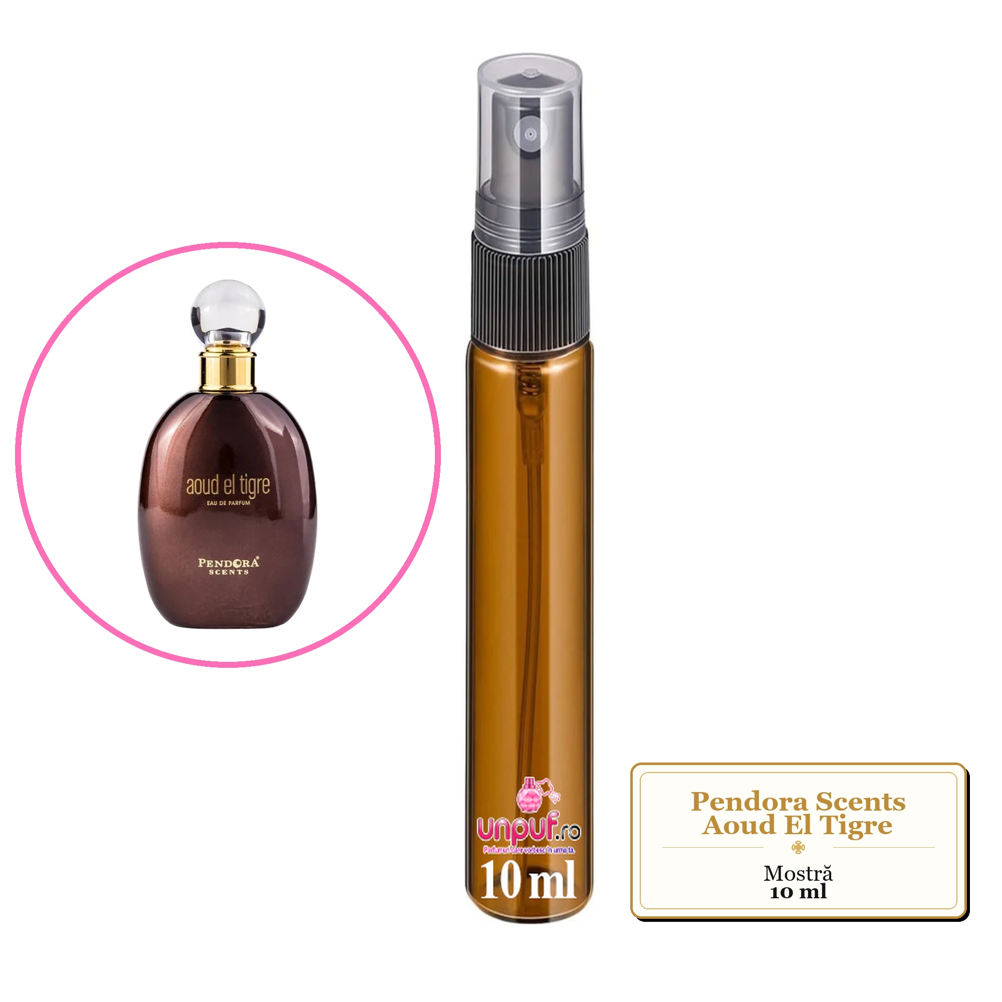 Mostra fiola din Parfumul Pendora Scents Aoud El Tigre, decant sticla cu pulverizator 