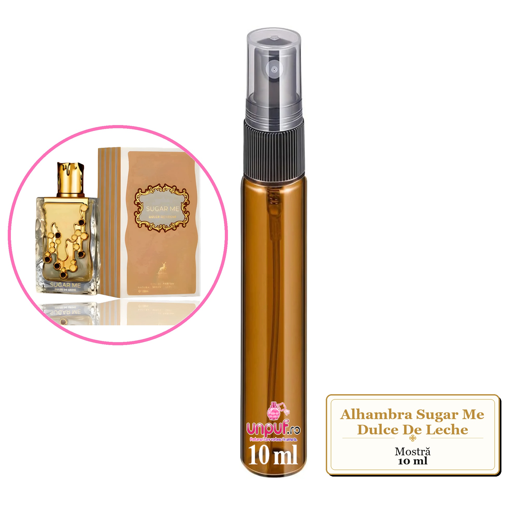 Mostra fiola din Parfumul Alhambra Sugar Me Dulce De Leche, decant sticla cu pulverizator