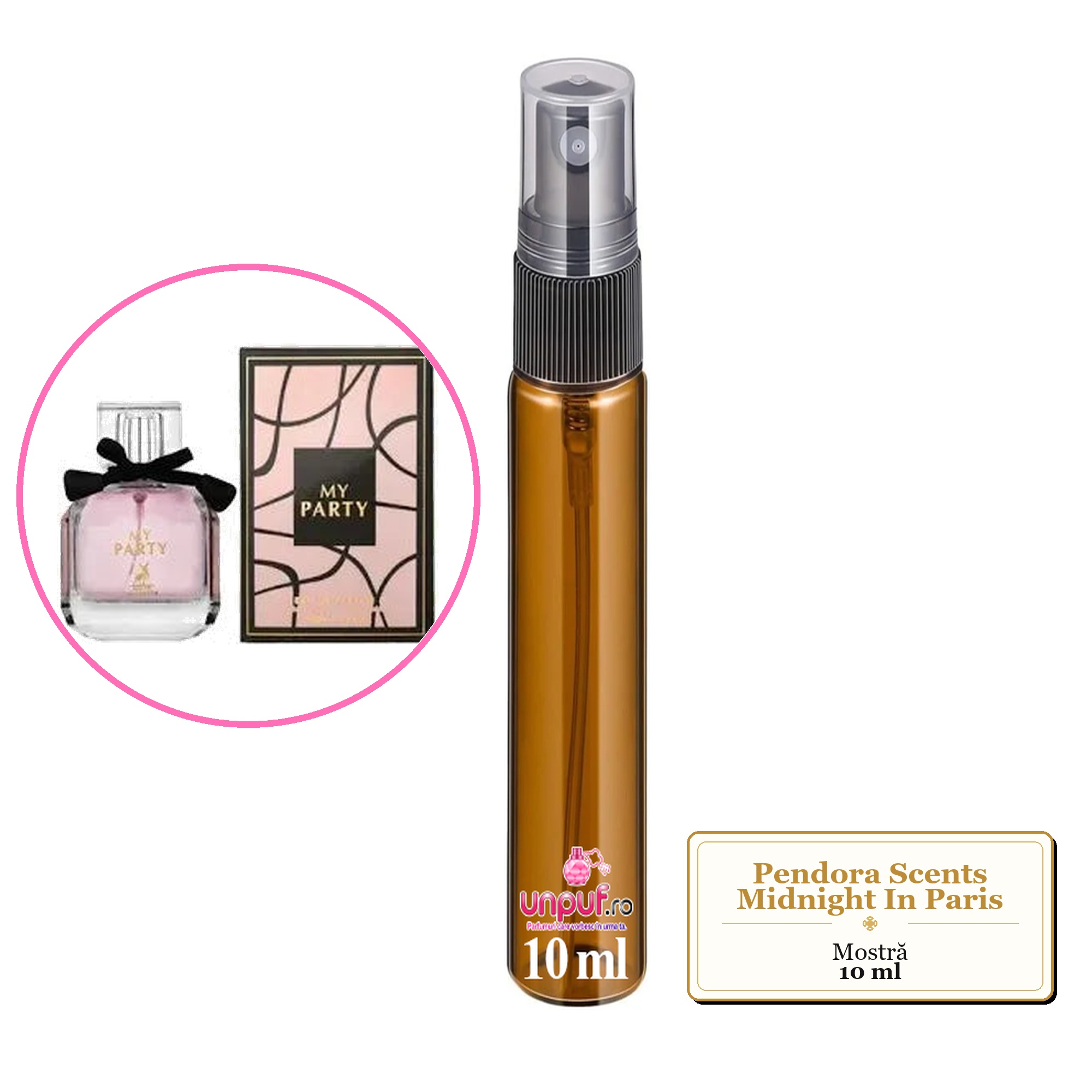 Mostra fiola din Parfumul Pendora Scents Midnight In Paris, decant sticla cu pulverizator 