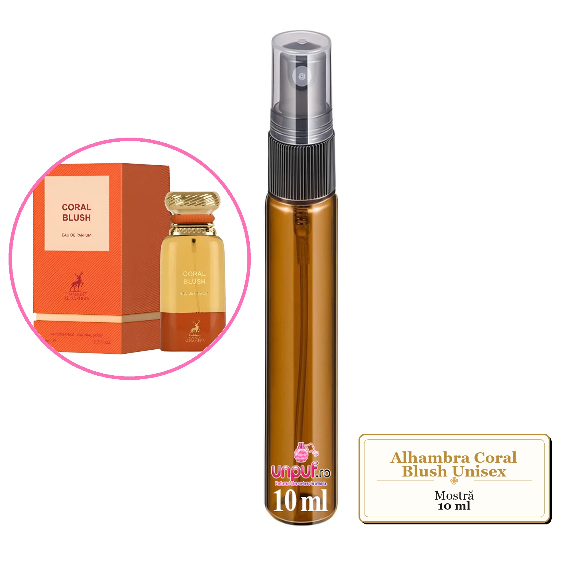 Mostra fiola din Parfumul Alhambra Coral Blush Unisex, decant sticla cu pulverizator