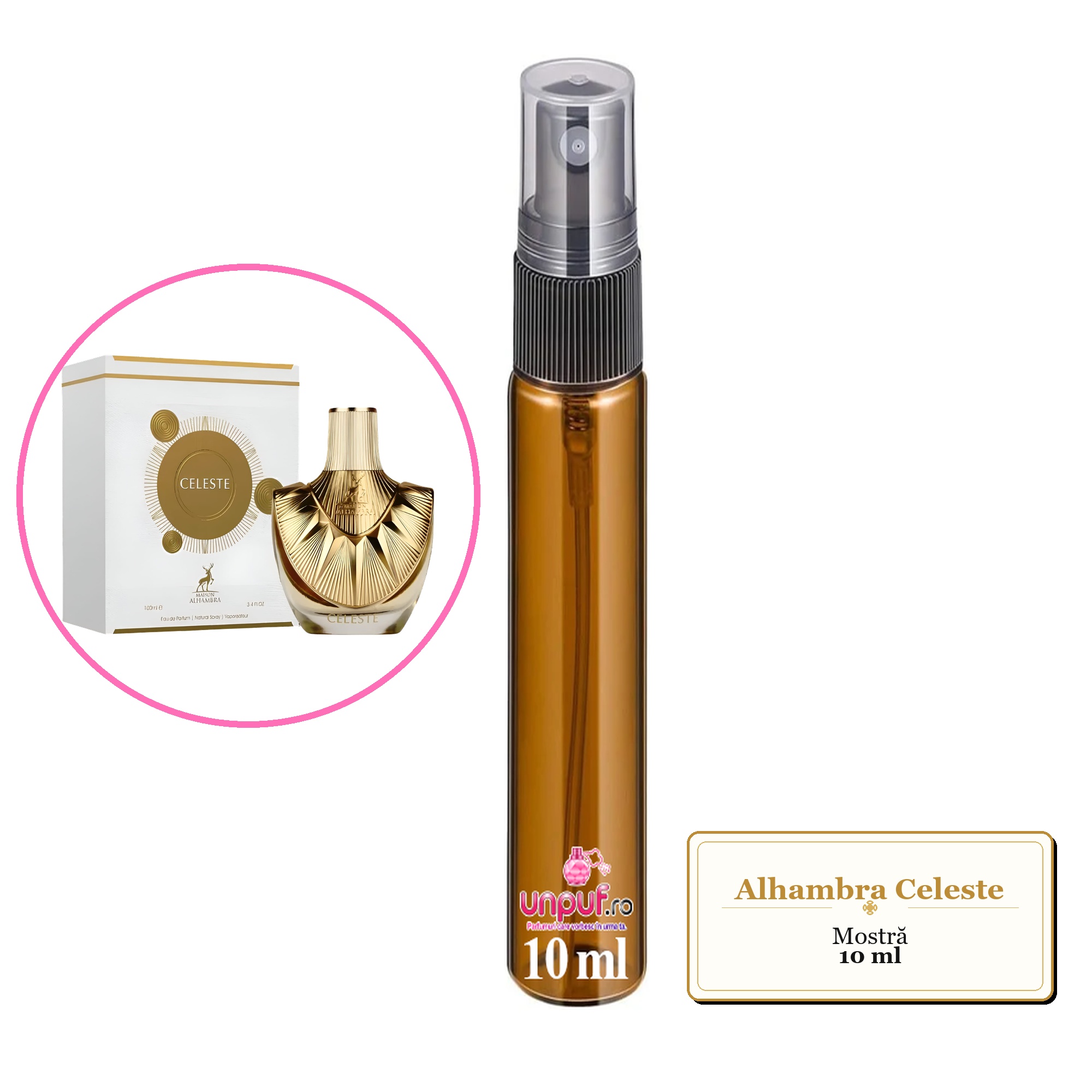 Mostra fiola din Parfumul Alhambra Celeste, decant sticla cu pulverizator 