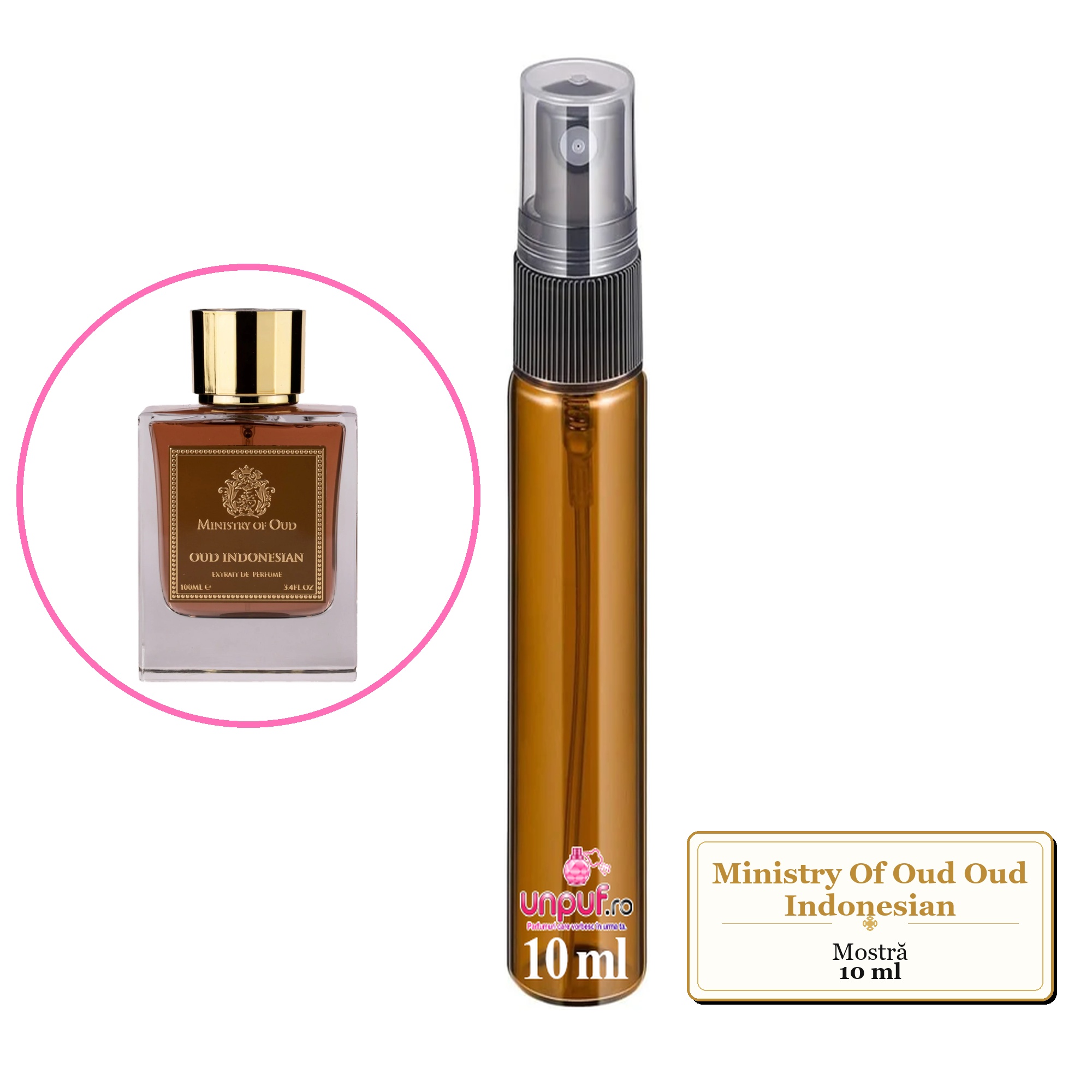 Mostra fiola din Parfumul Ministry Of Oud Oud Indonesian, decant sticla cu pulverizator 