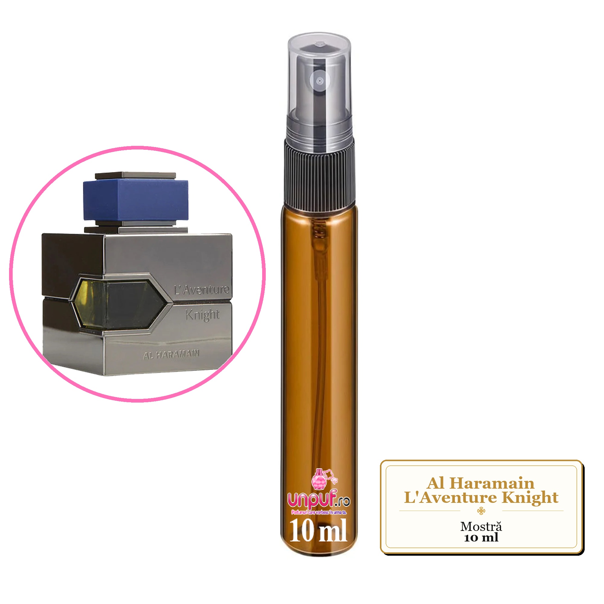 Mostra fiola din Parfumul Al Haramain L'Aventure Knight, decant sticla cu pulverizator 