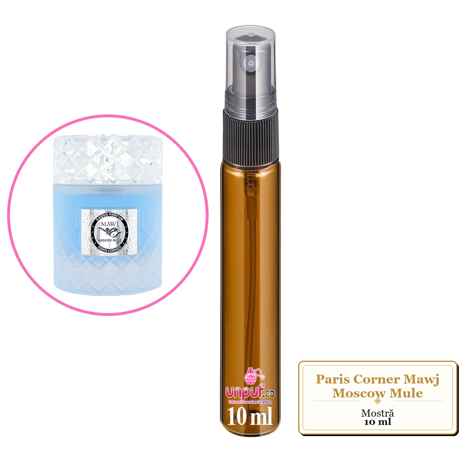 Mostra fiola din Parfumul Paris Corner Mawj Moscow Mule, decant sticla cu pulverizator 