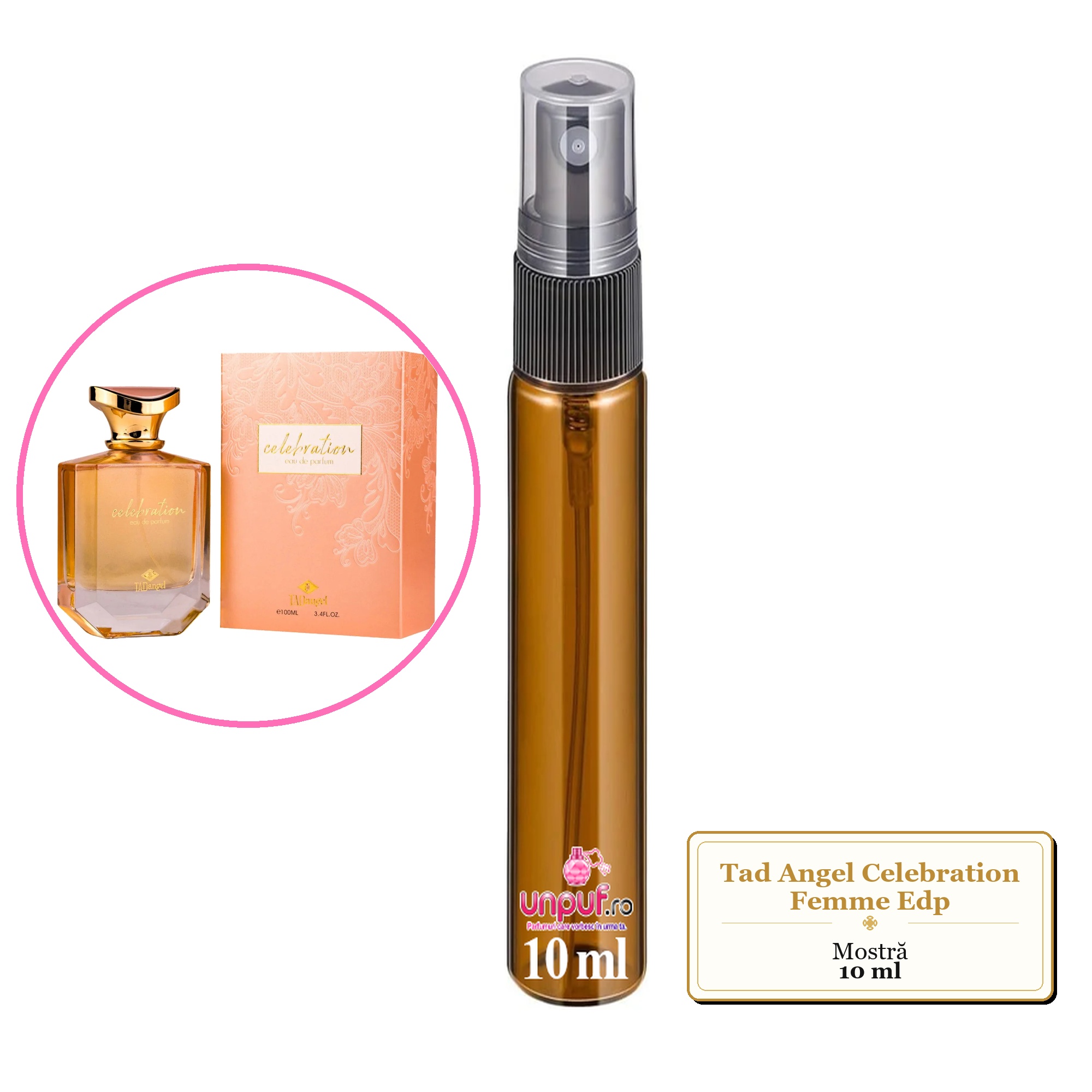 Mostra fiola din Parfumul Tad Angel Celebration Femme Edp, decant sticla cu pulverizator 