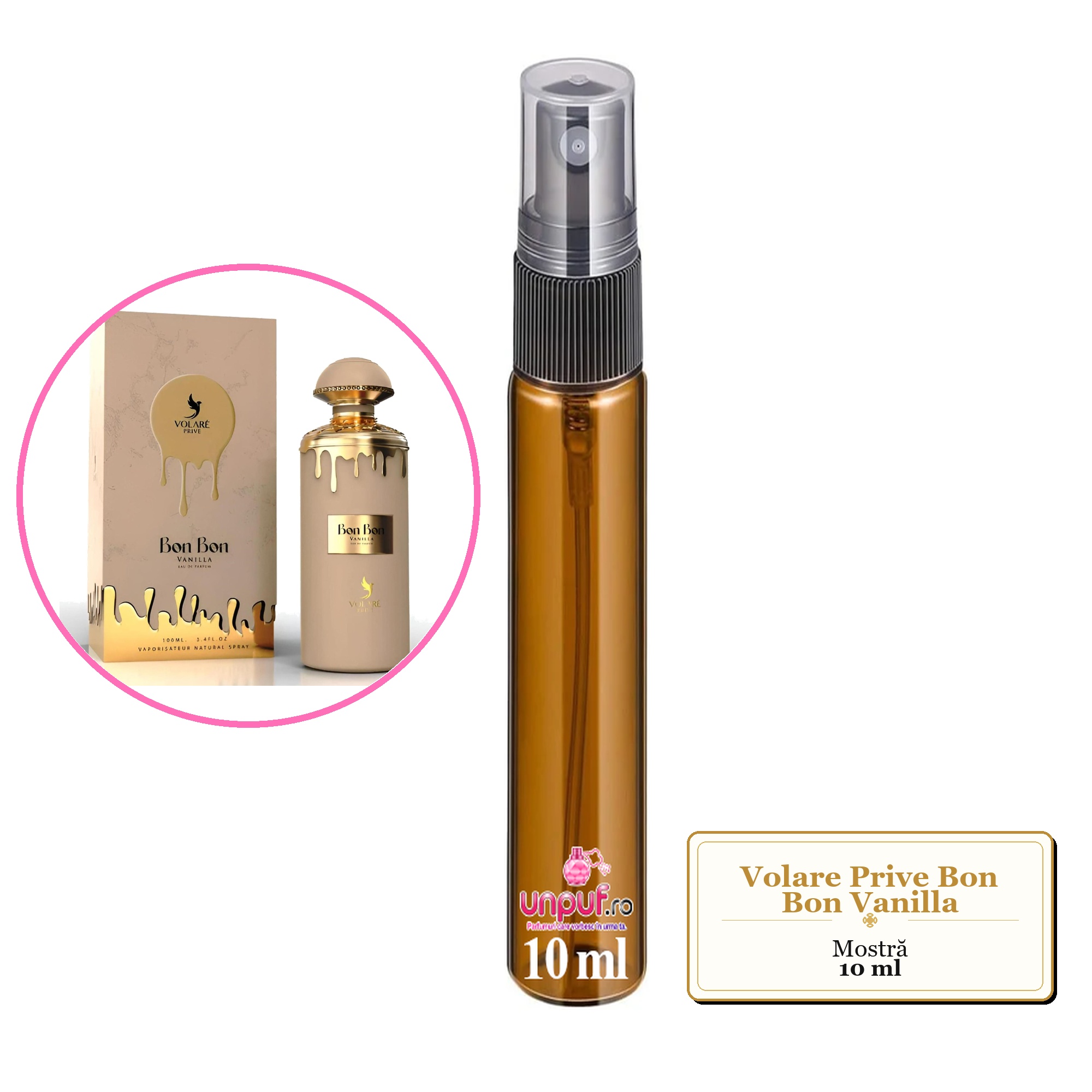 Mostra fiola din Parfumul Volare Prive Bon Bon Vanilla, decant sticla cu pulverizator 
