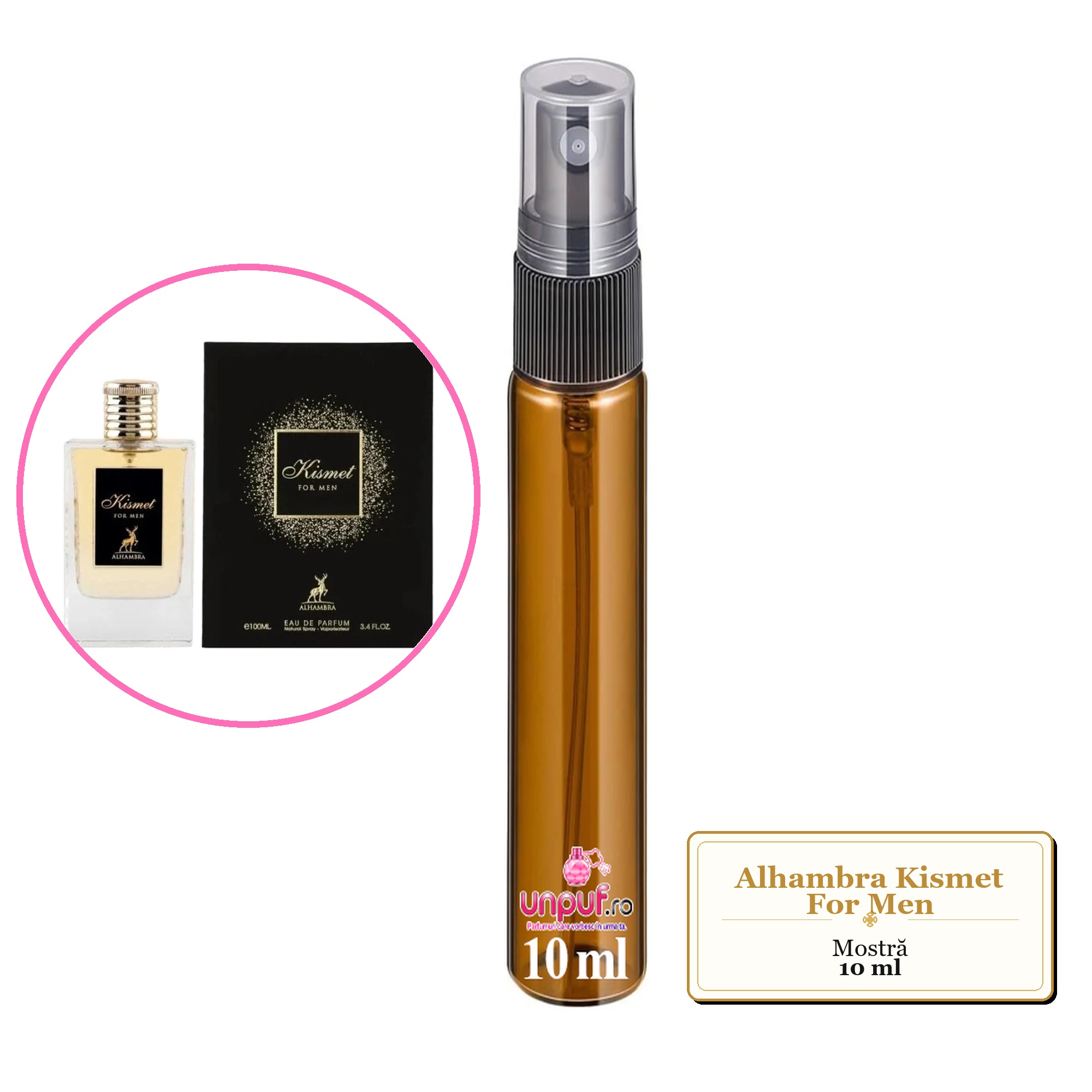 Mostra fiola din Parfumul Alhambra Kismet For Men, decant sticla cu pulverizator 