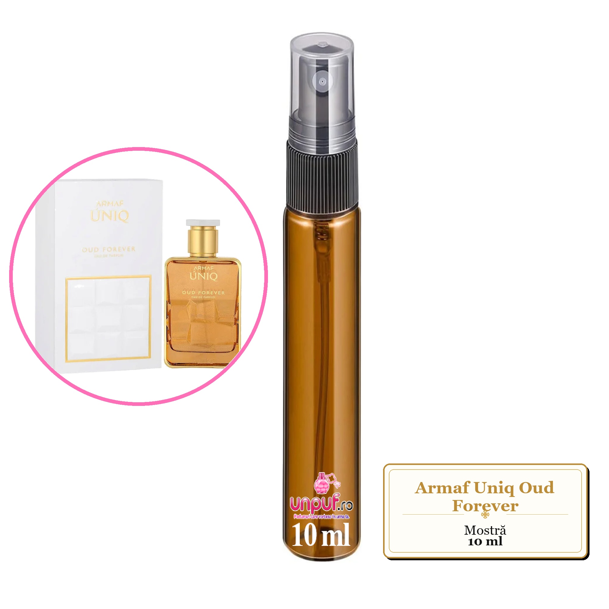 Mostra fiola din Parfumul Armaf Uniq Oud Forever, decant sticla cu pulverizator