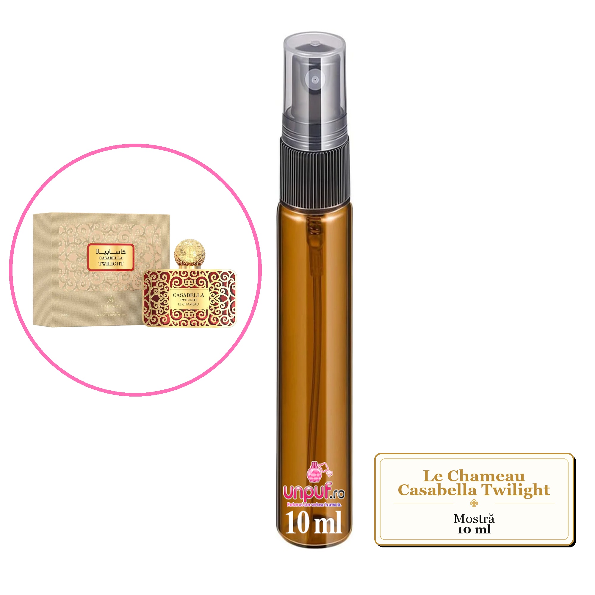 Mostra fiola din Parfumul Le Chameau Casabella Twilight, decant sticla cu pulverizator 