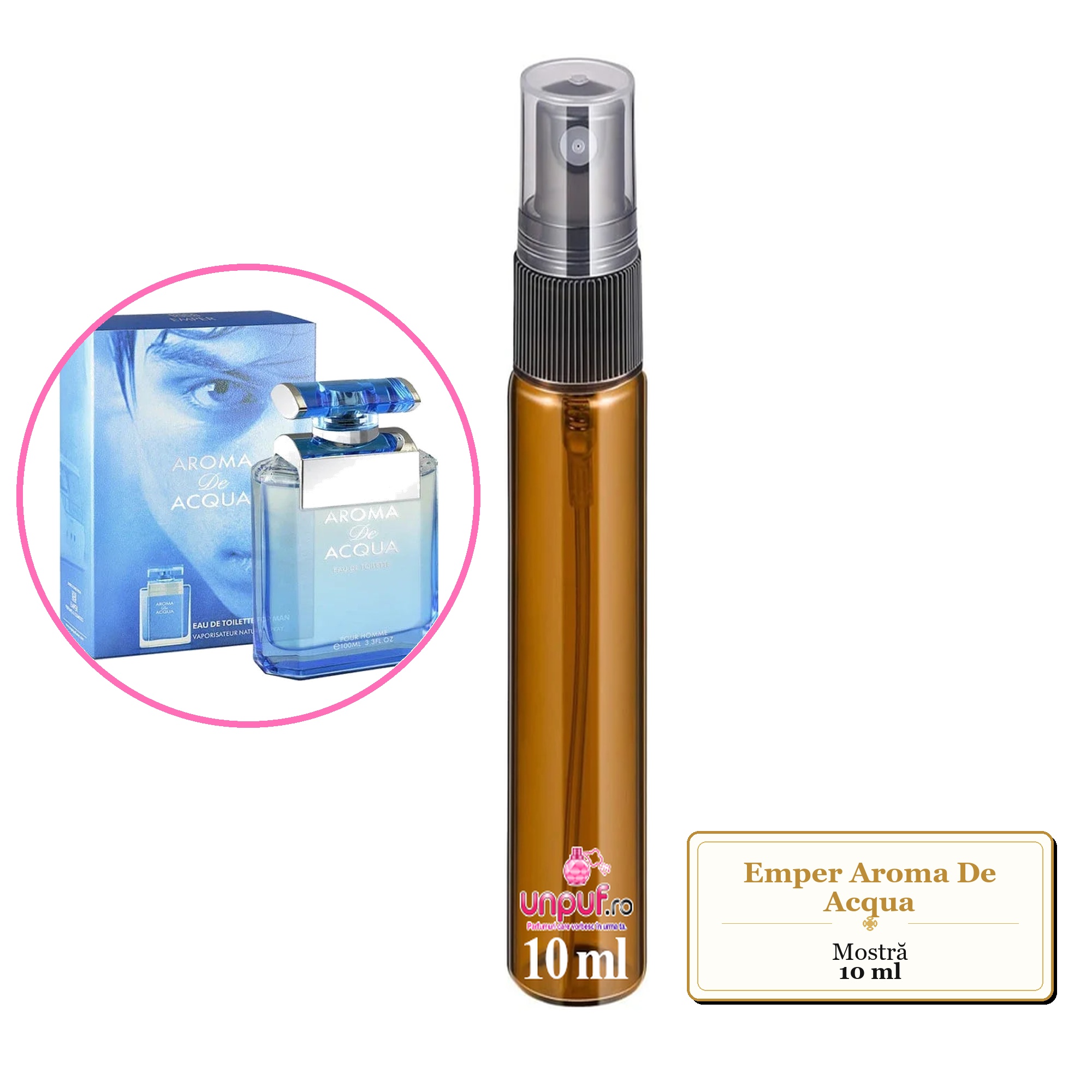 Mostra fiola din Parfumul Emper Aroma De Acqua, decant sticla cu pulverizator 