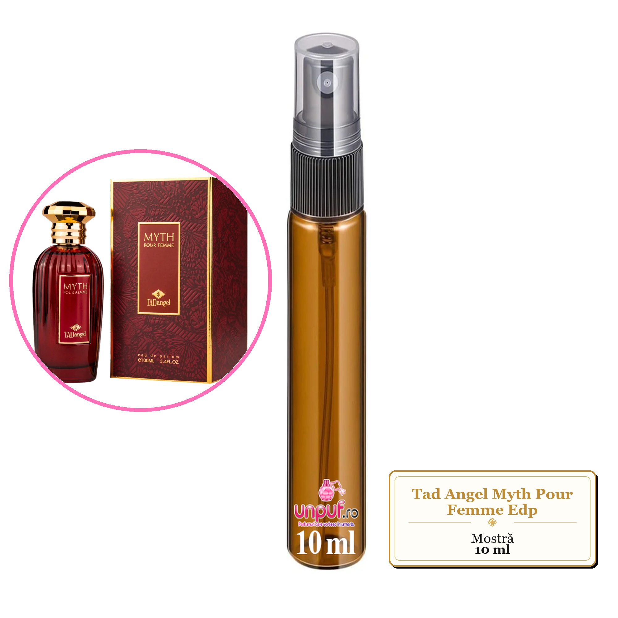 Mostra fiola din Parfumul Tad Angel Myth Pour Femme Edp, decant sticla cu pulverizator